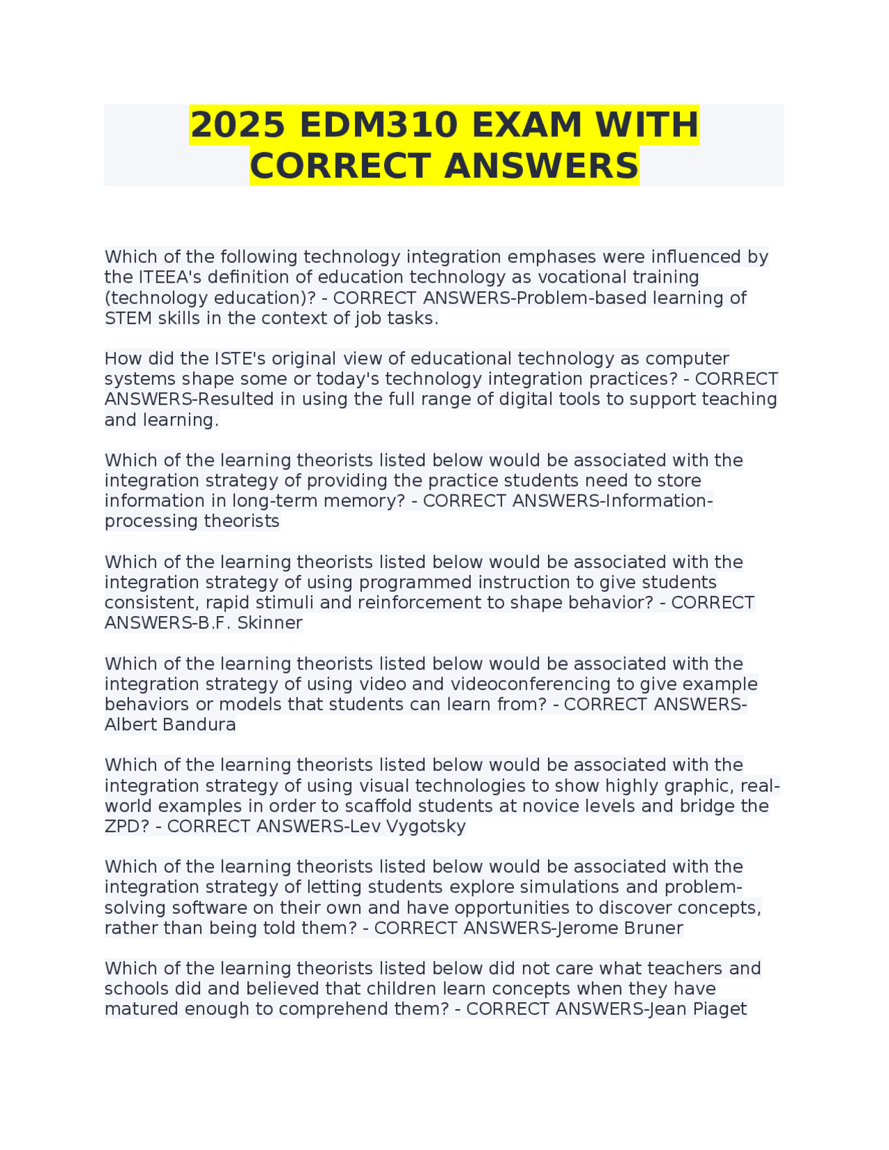 Educational Technology Integration: Exam Questions and Answers | Exams ...