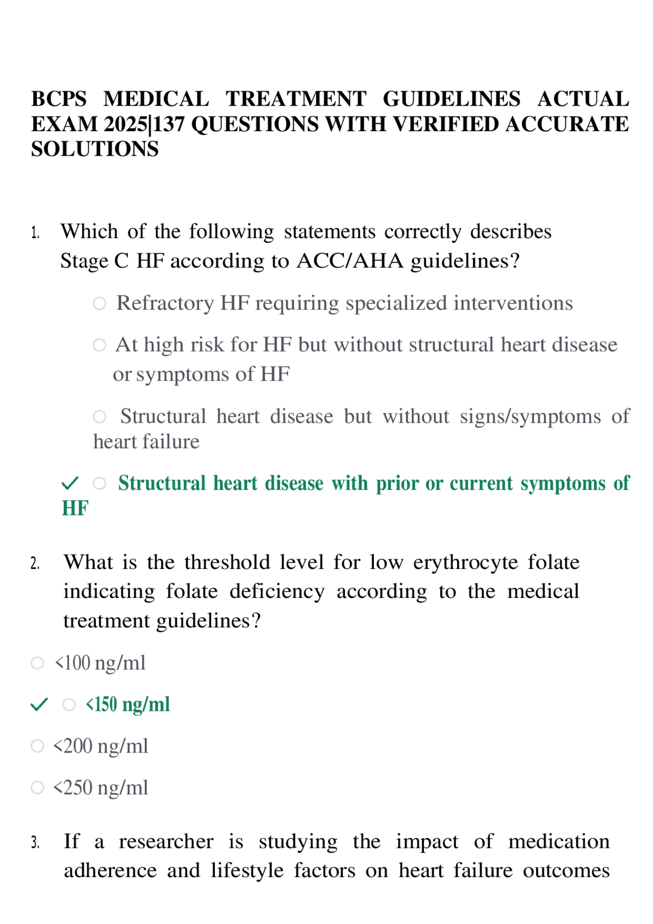 BCPS MEDICAL TREATMENT GUIDELINES ACTUAL EXAM 2025|137 QUESTIONS WITH ...