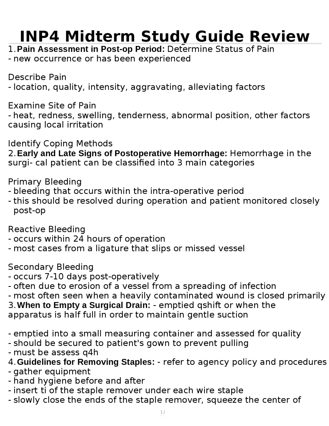 INP4 Midterm Study Guide Review: Comprehensive Guide for Nursing ...