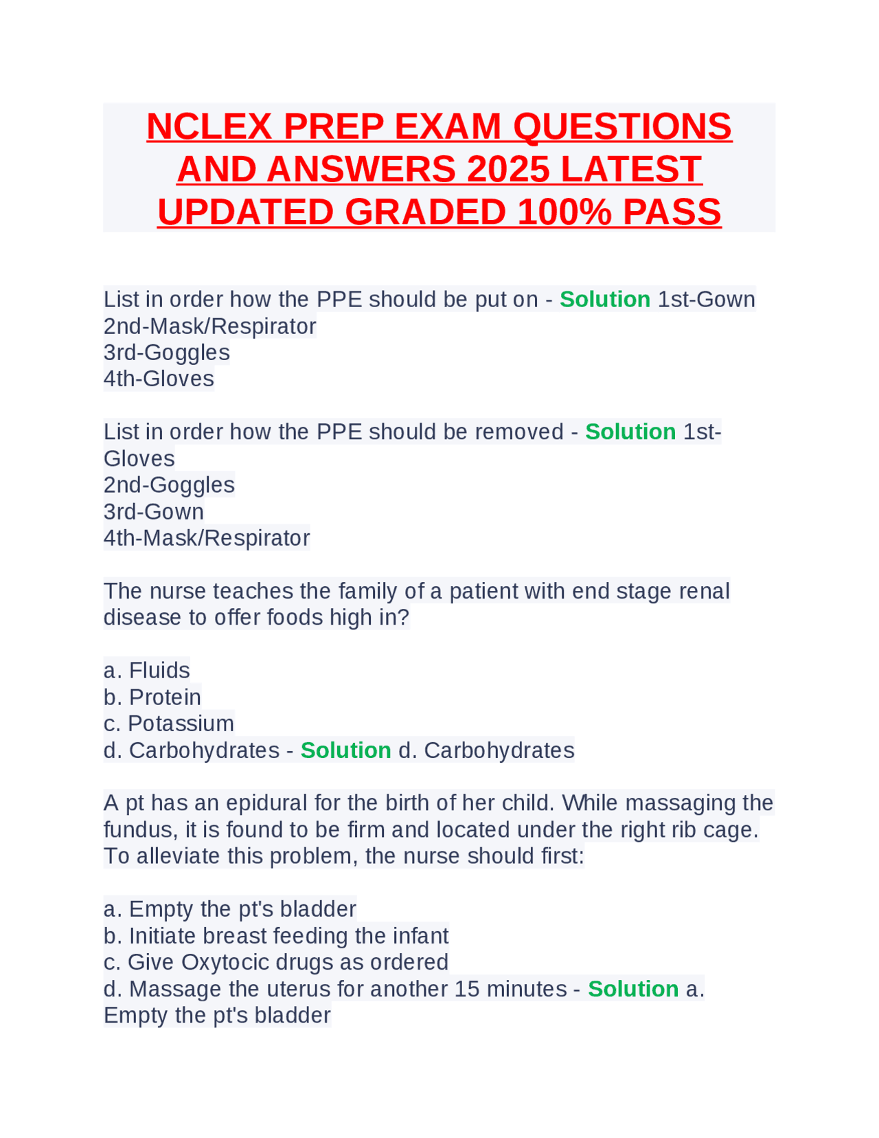 NCLEX Prep Exam Questions and Answers 2025: Latest Updated Graded 100% ...
