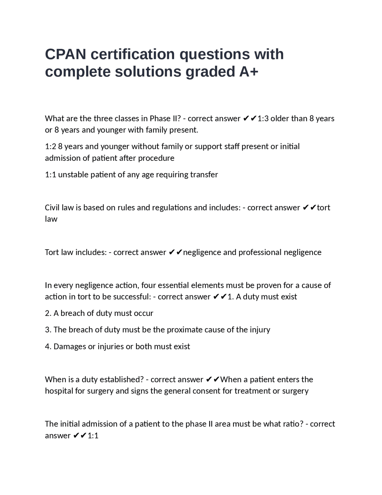 CPAN certification questions with complete solutions graded A+ | Exams ...