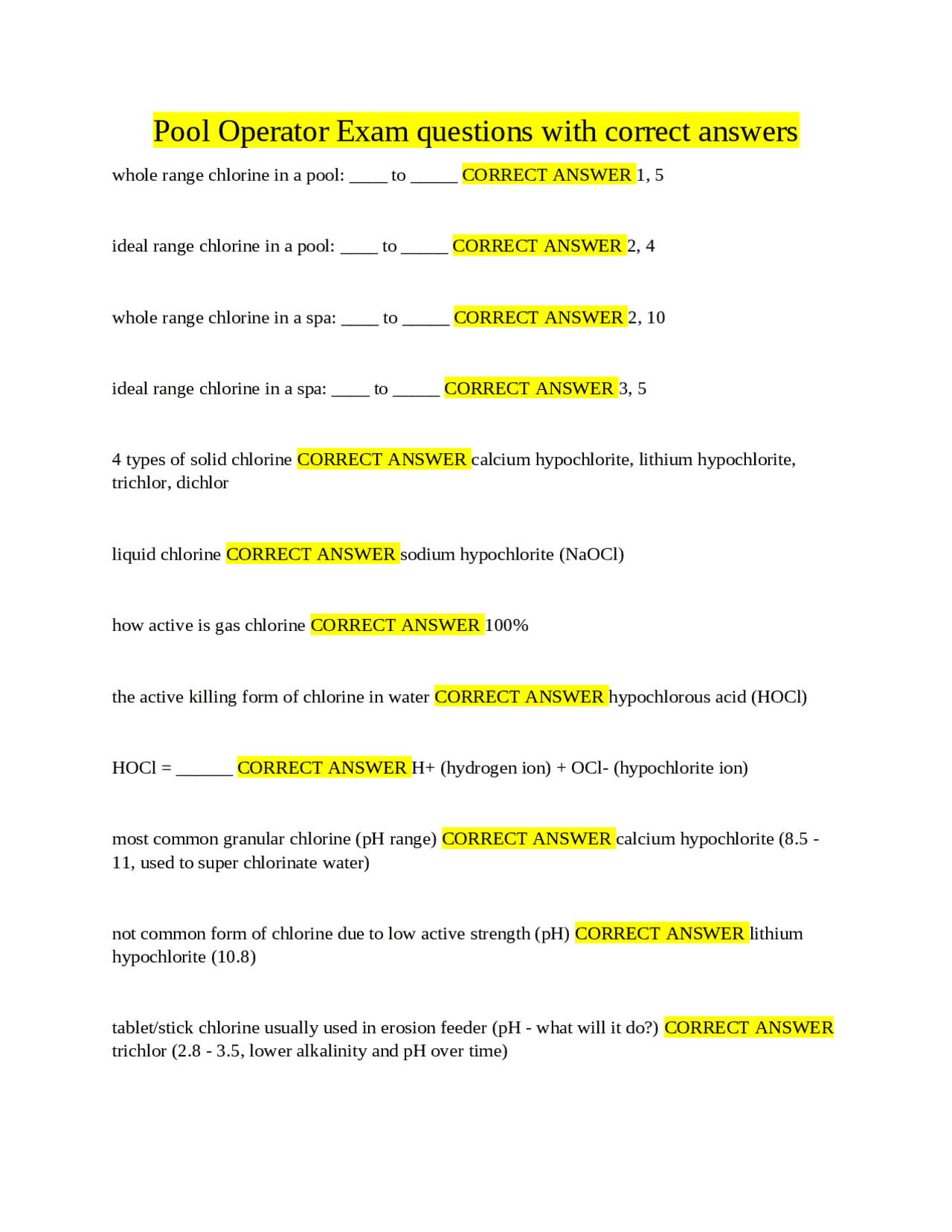 Formulas For Pool Operators Pool Operator Exam Questions and Answers | Exams Research Methodology ...