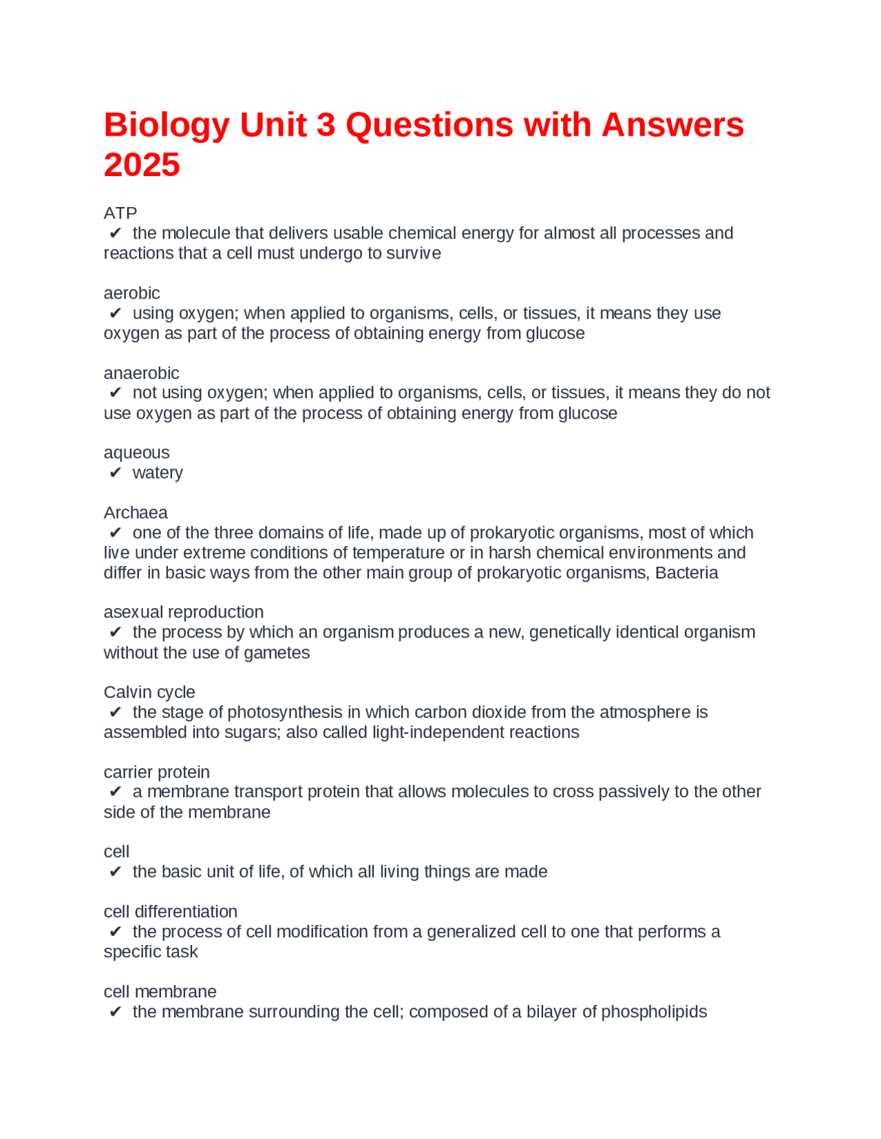 Biology Unit 3 Questions and Answers: Key Concepts and Processes ...