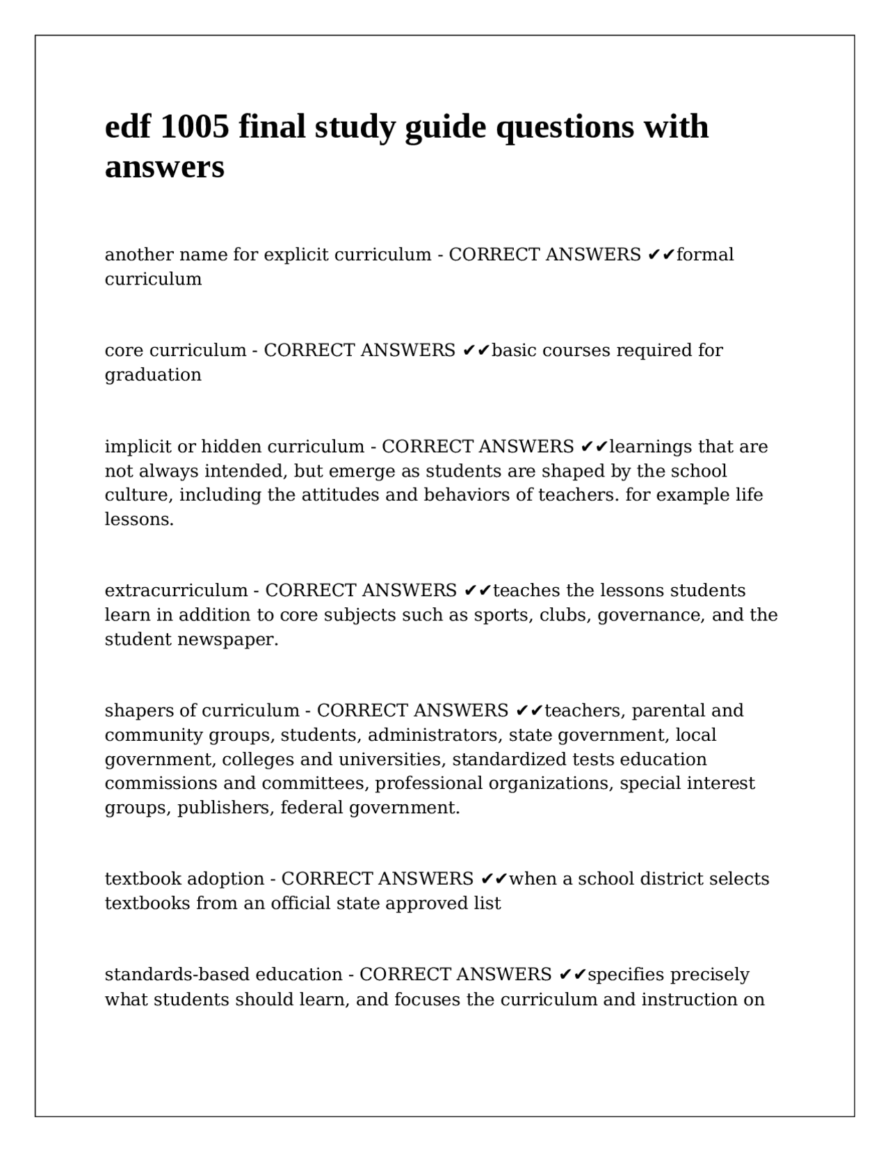 Educational Concepts and Practices: A Study Guide with Answers | Exams ...