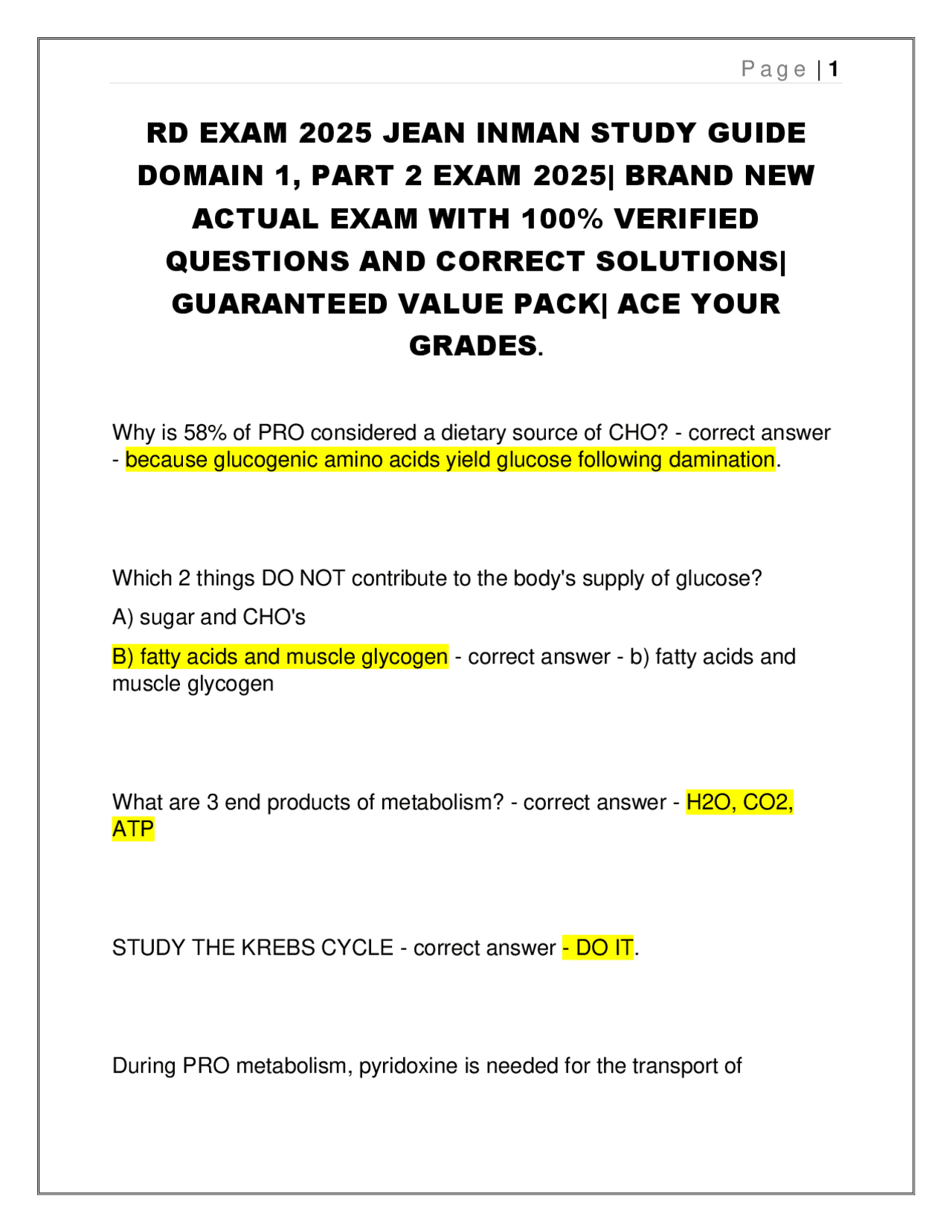 RD EXAM 2025 JEAN INMAN STUDY GUIDE DOMAIN 1, PART 2 EXAM 2025| BRAND NEW ACTUAL EXAM. | Exams ...