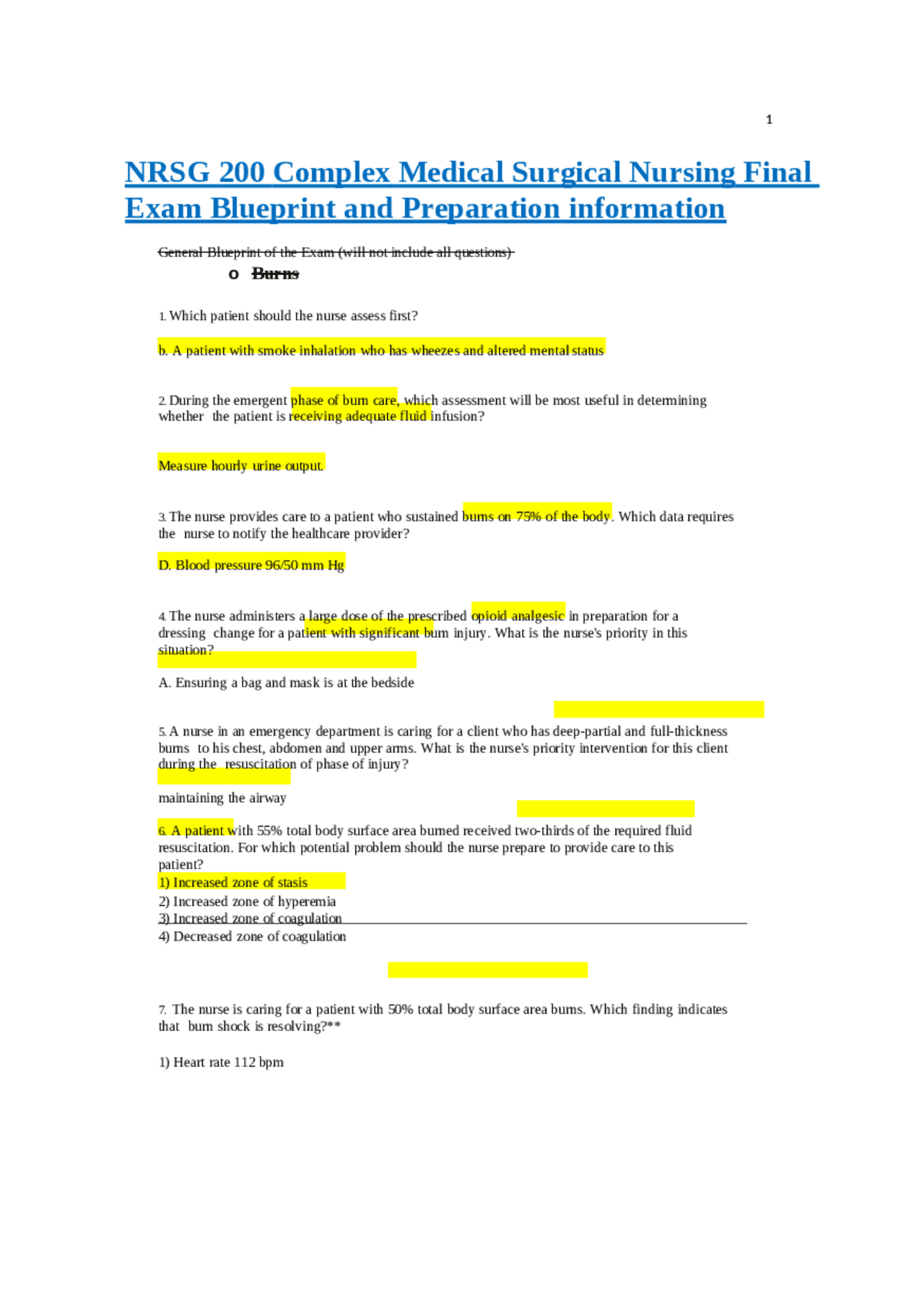 NRSG 200 Complex Medical Surgical Nursing Final Exam Blueprint and ...