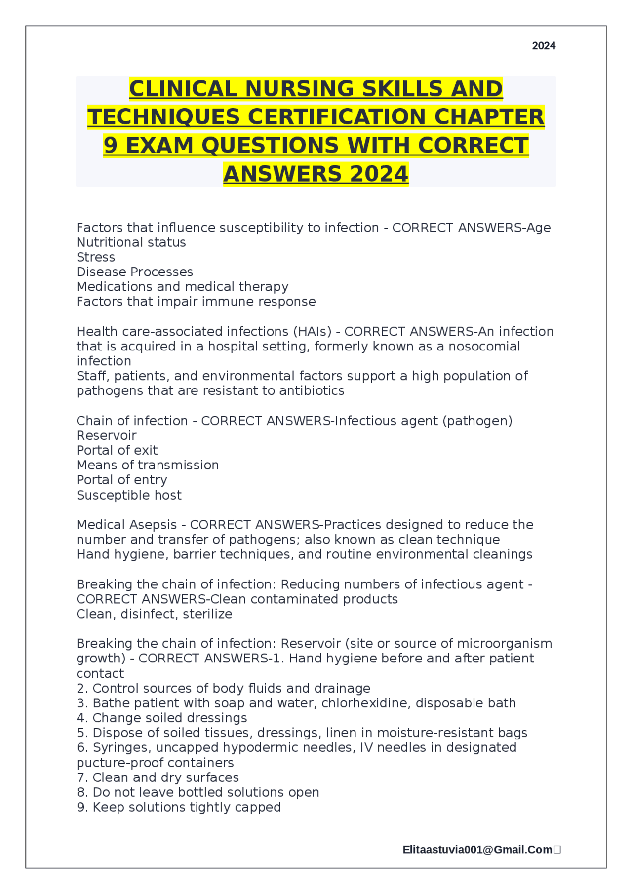 CLINICAL NURSING SKILLS AND TECHNIQUES CERTIFICATION CHAPTER 9 EXAM ...