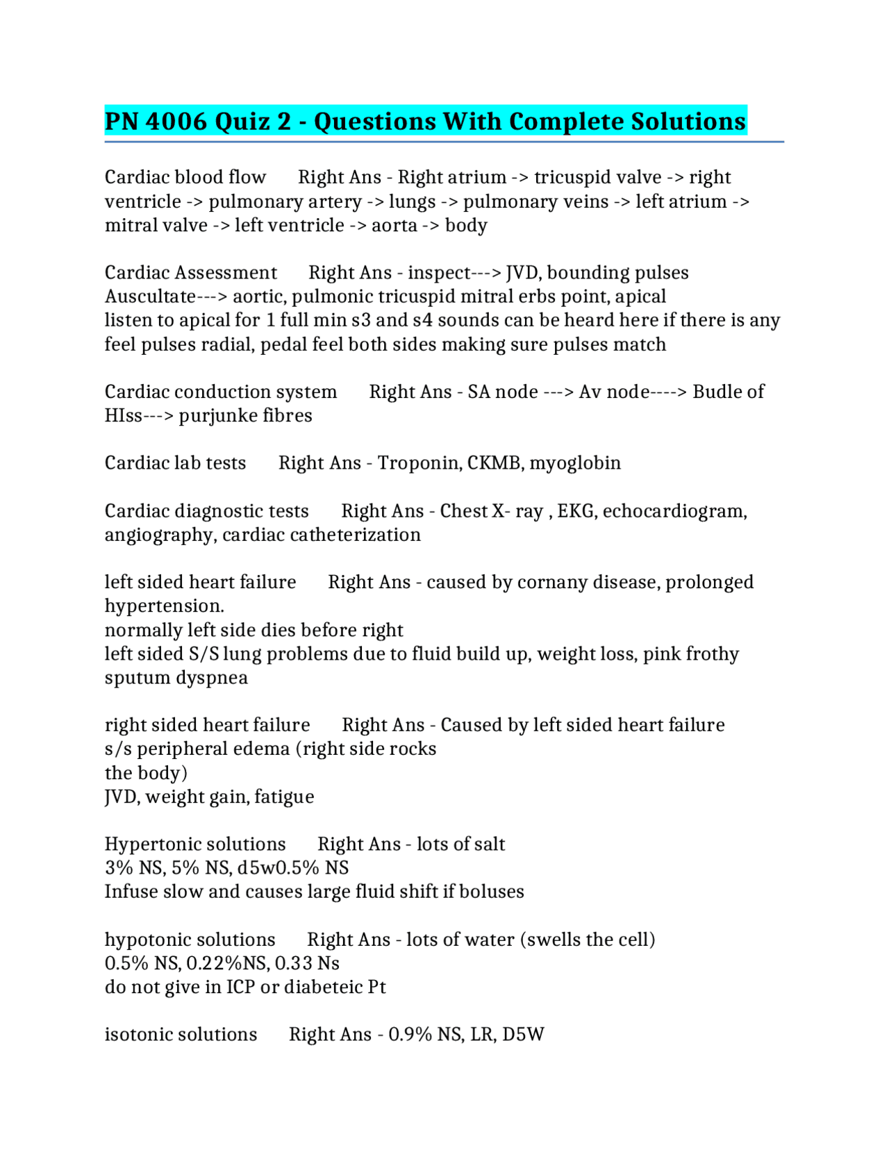 PN 4006 Quiz 2 - Questions With Complete Solutions | Exams Nursing ...