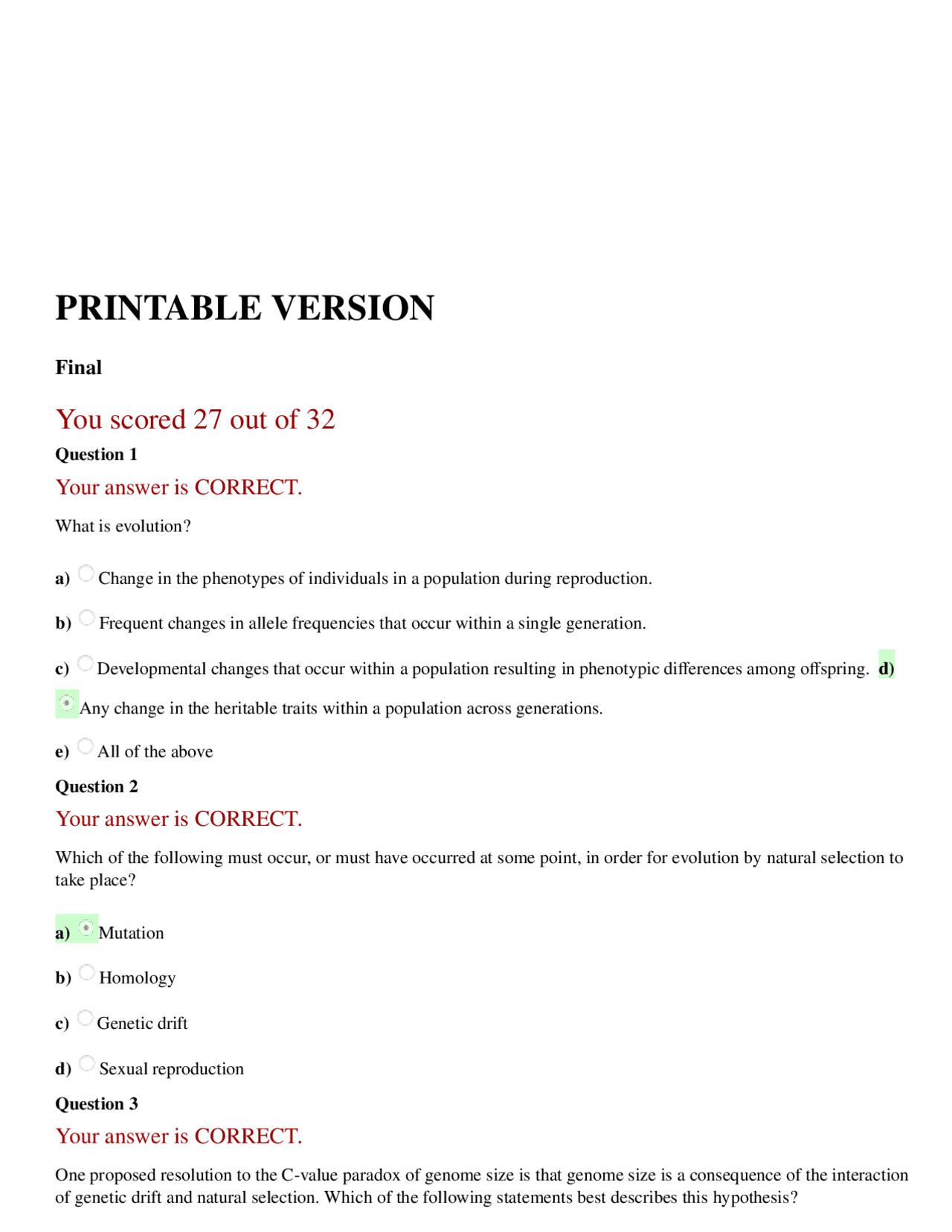 Evolutionary Biology Quiz: Multiple Choice Questions and Answers - Prof ...