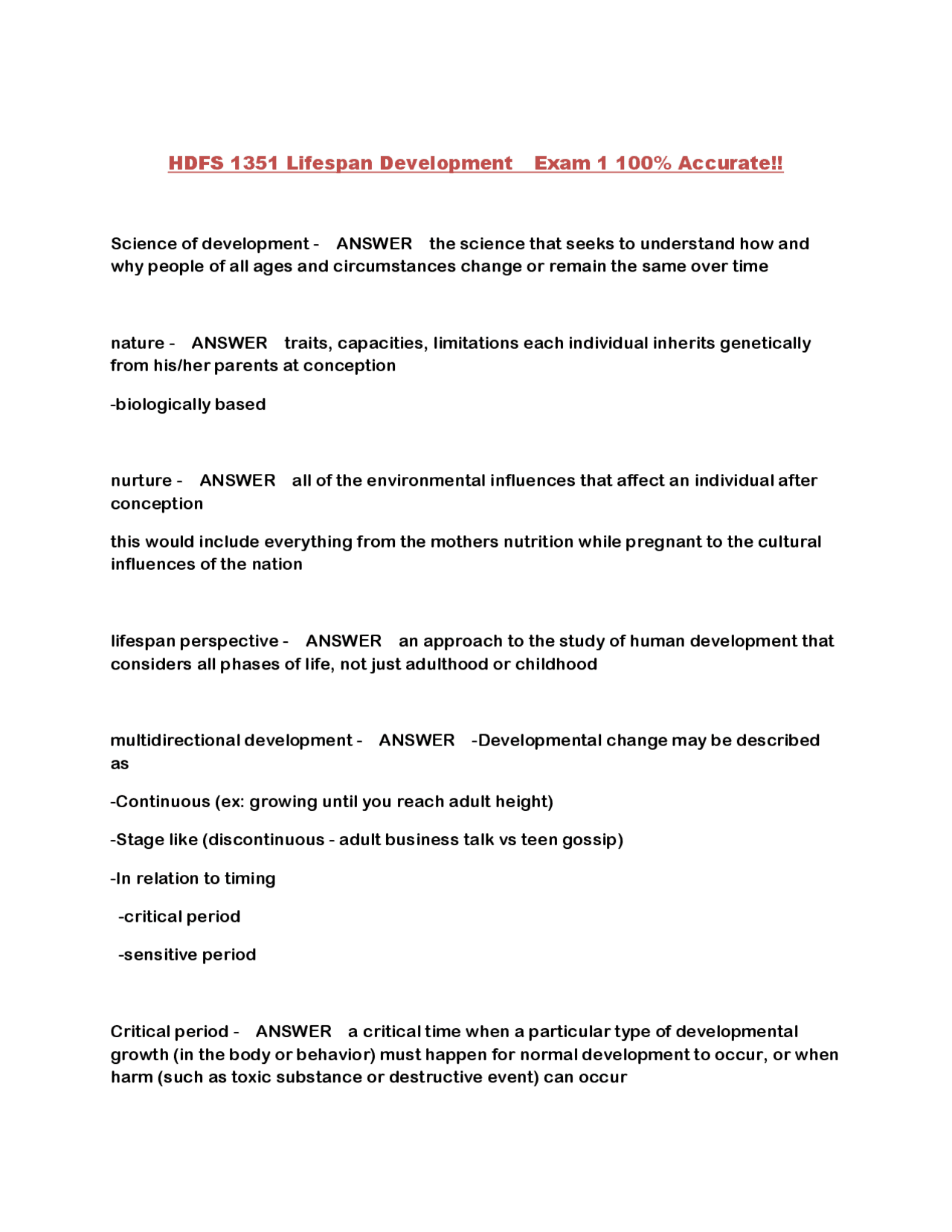 HDFS 1351 Lifespan Development Exam 1: Key Concepts and Definitions ...