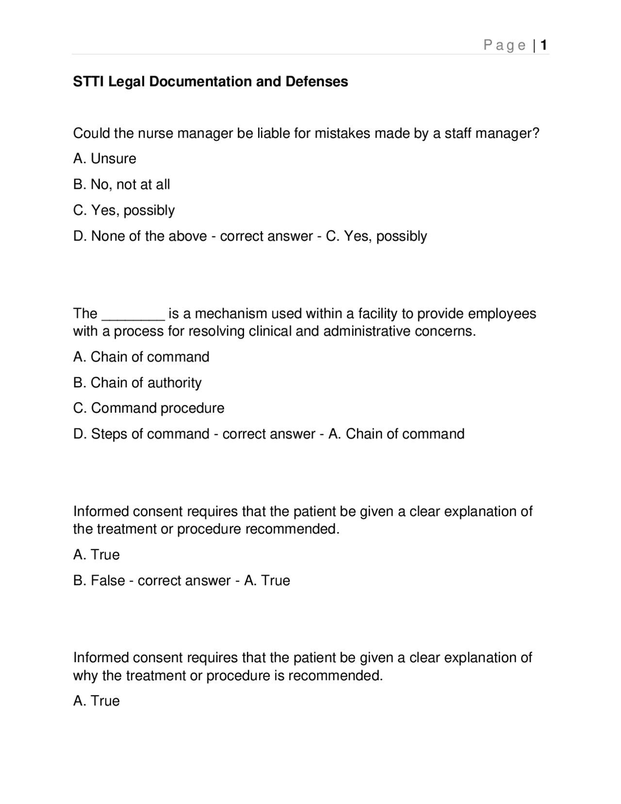 Legal Documentation and Defenses in Healthcare: Multiple Choice ...