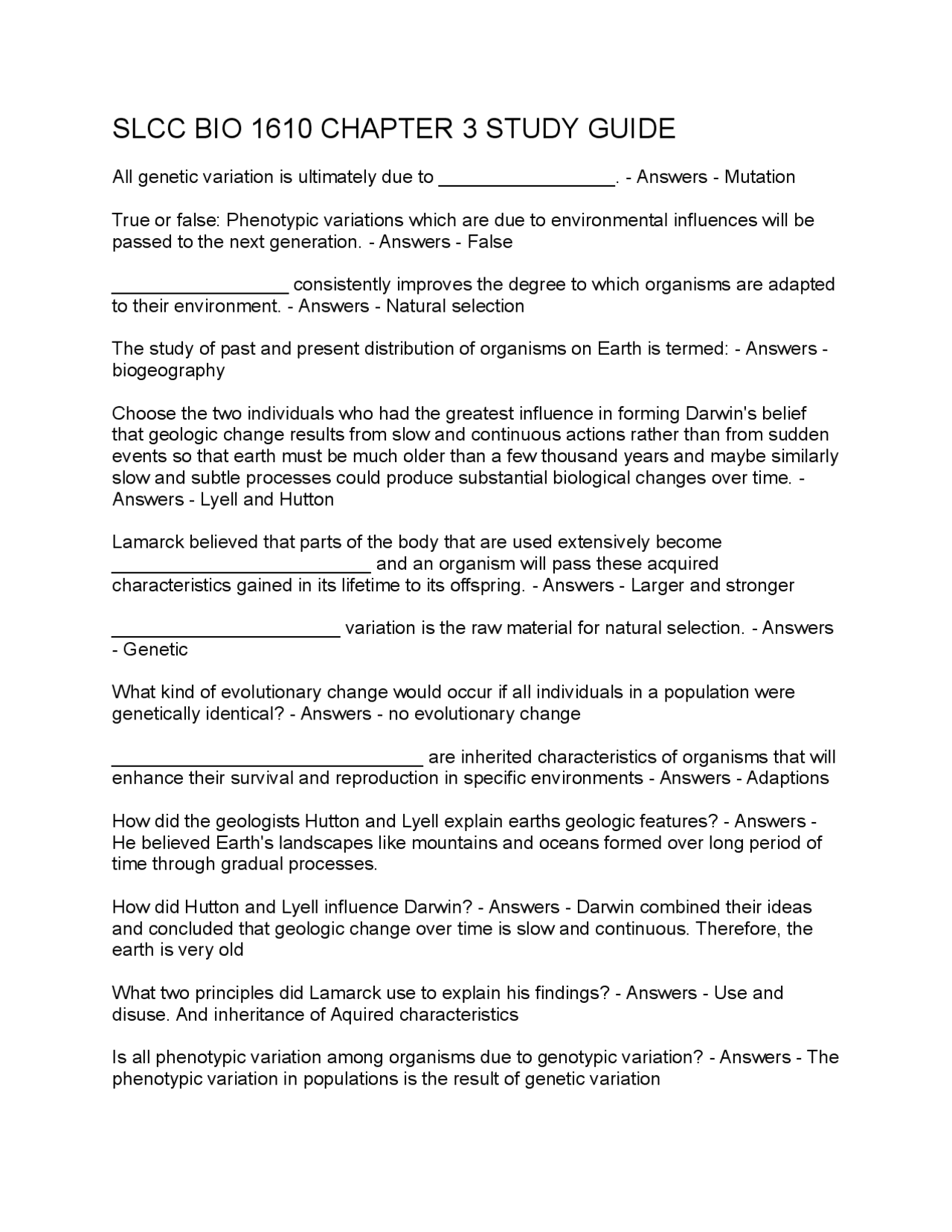 SLCC BIO 1610 CHAPTER 3 STUDY GUIDE | Exams Nursing | Docsity