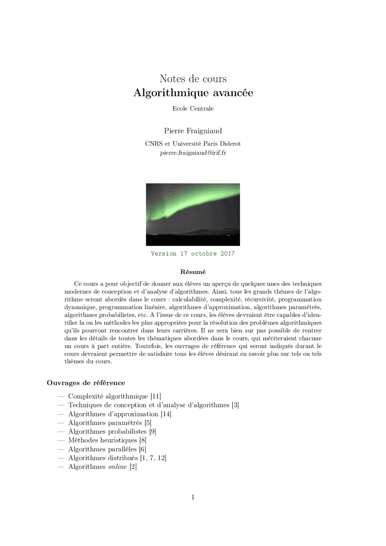 Notes de cours Algorithmique avancée Ecole Centrale | Lecture notes ...