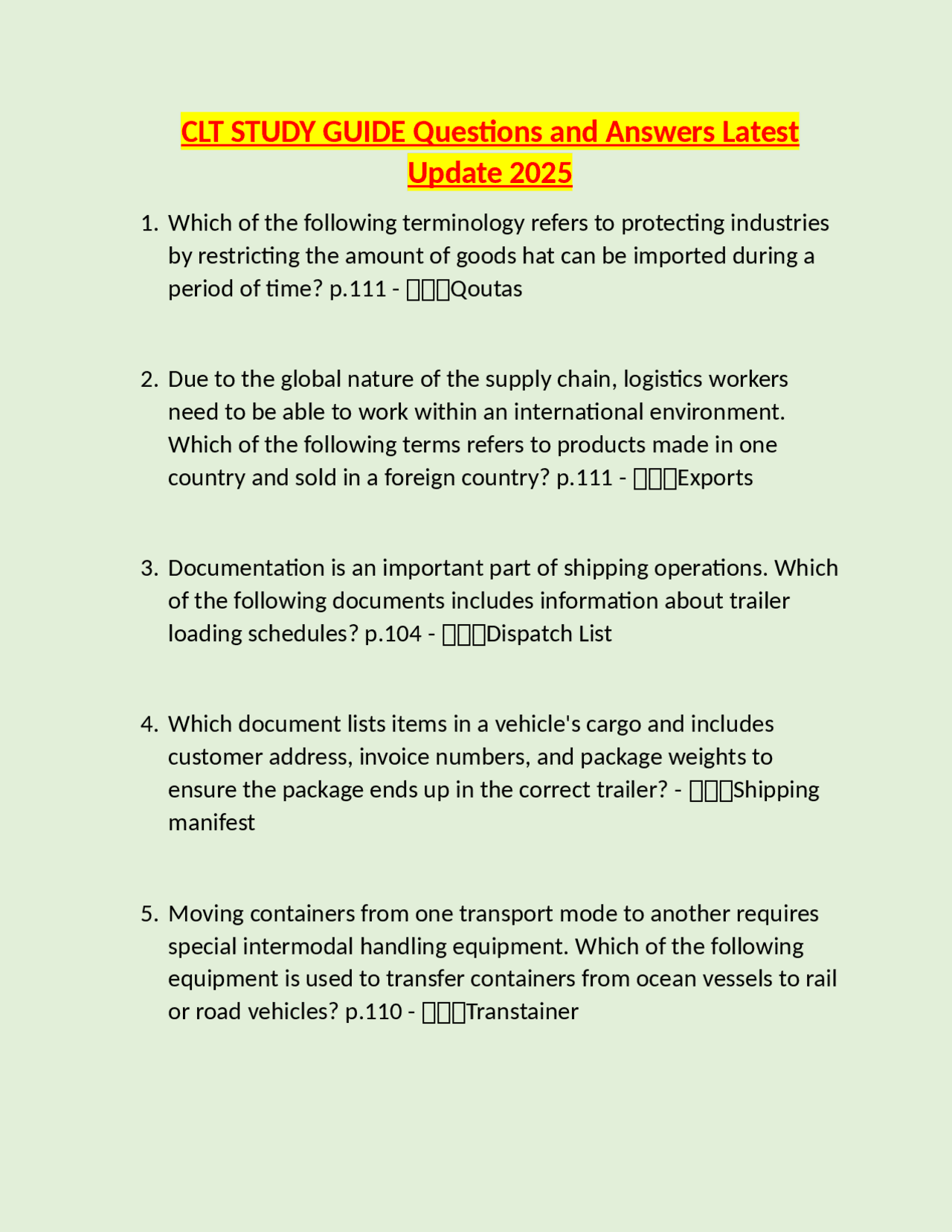 Clt Math Study Guide CLT Study Guide: Questions and Answers on Logistics and Supply Chain ...