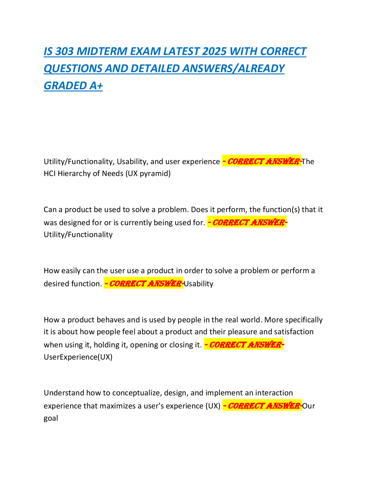 IS 303 MIDTERM EXAM LATEST 2025 WITH CORRECT QUESTIONS AND DETAILED ...