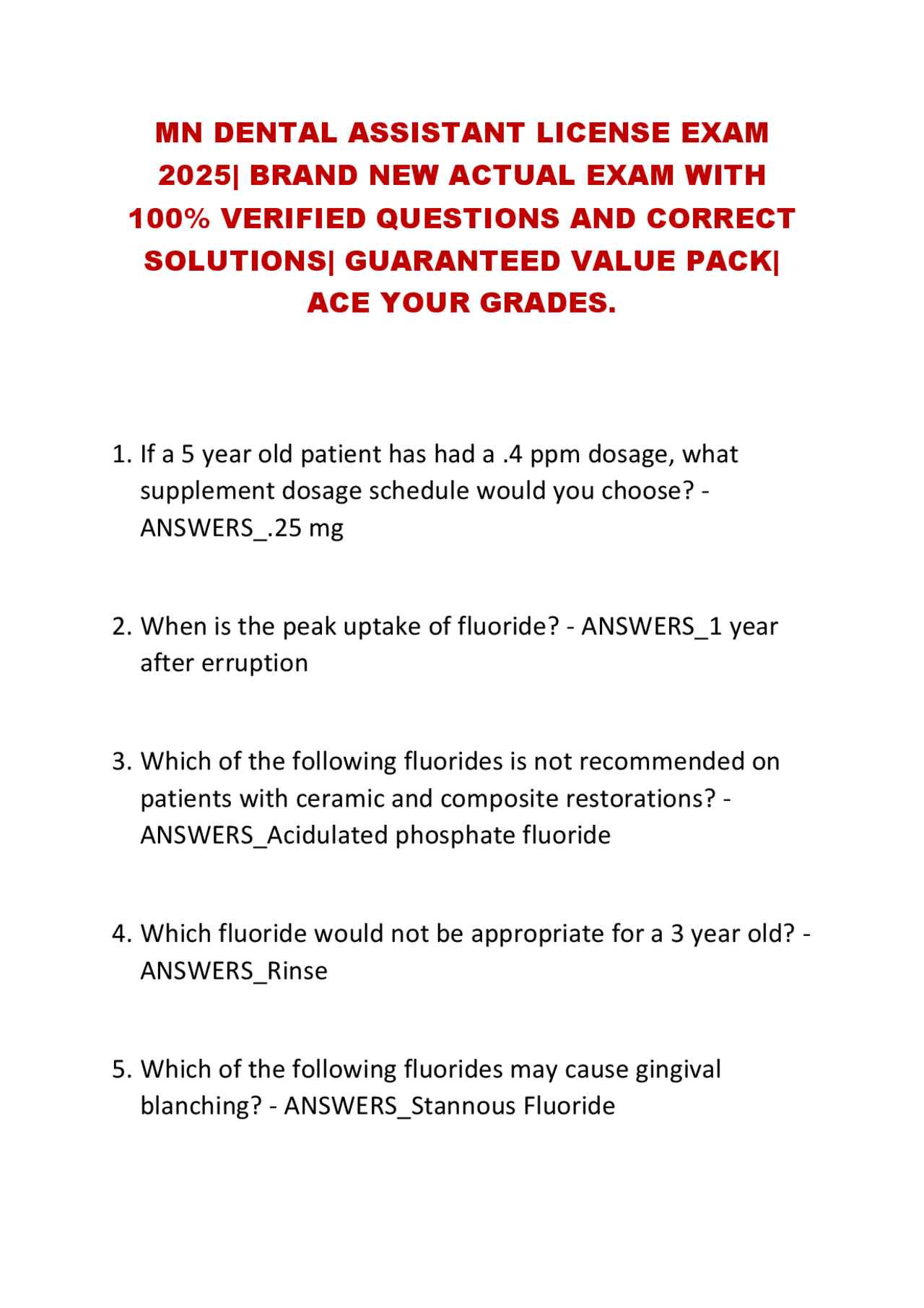 MN Dental Assistant License Exam: Practice Questions and Answers ...