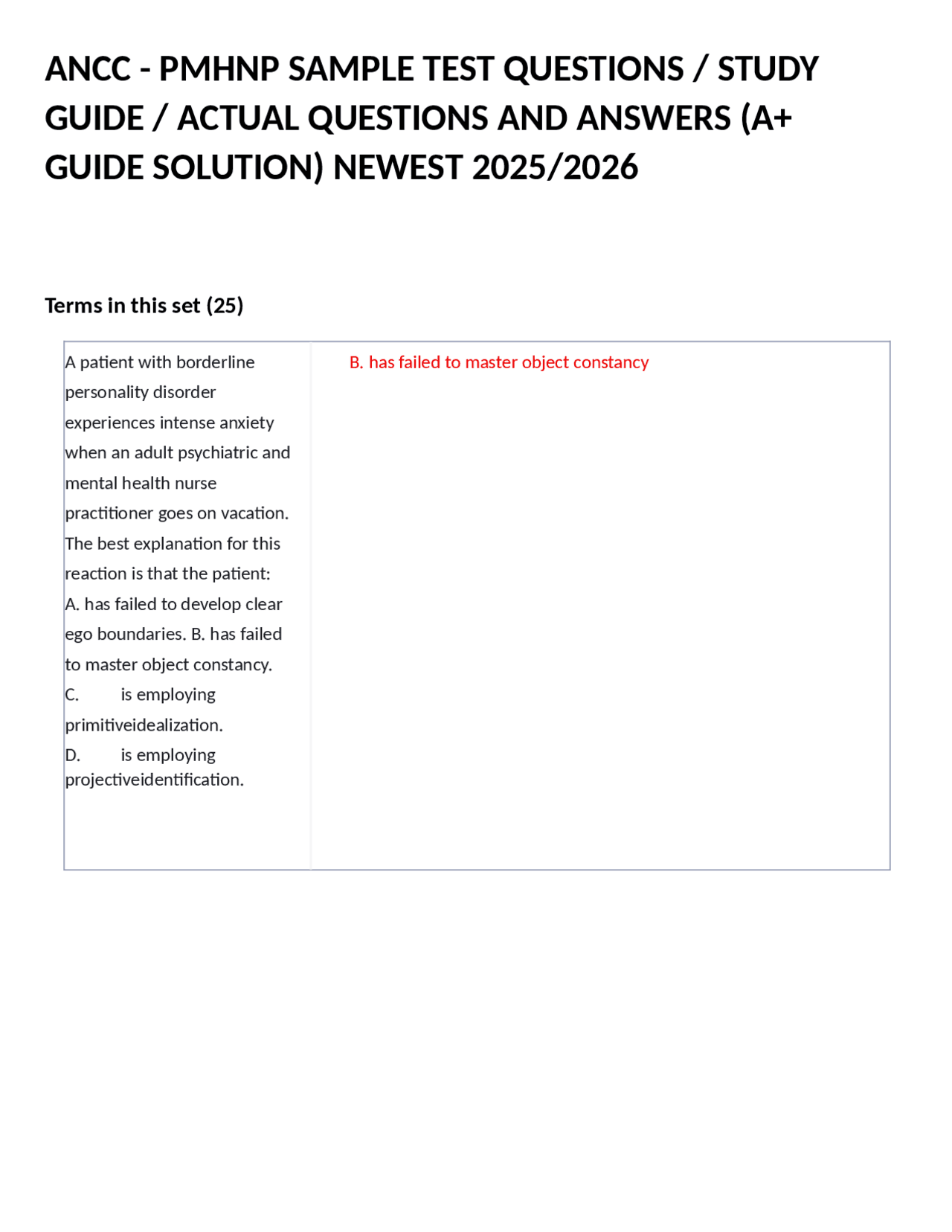ANCC - PMHNP Sample Test Questions and Answers: A Comprehensive Study ...