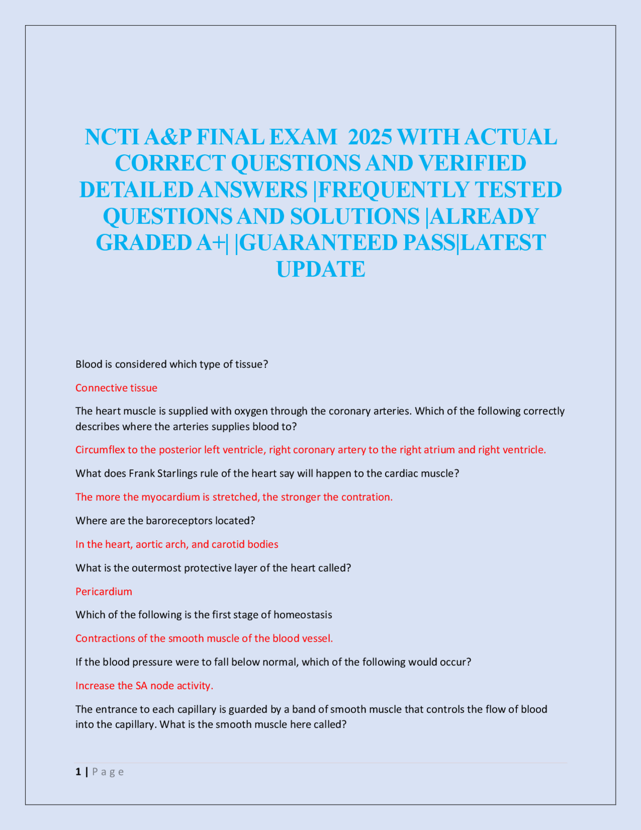 Anatomy and Physiology Final Exam Questions and Answers | Exams Nursing ...