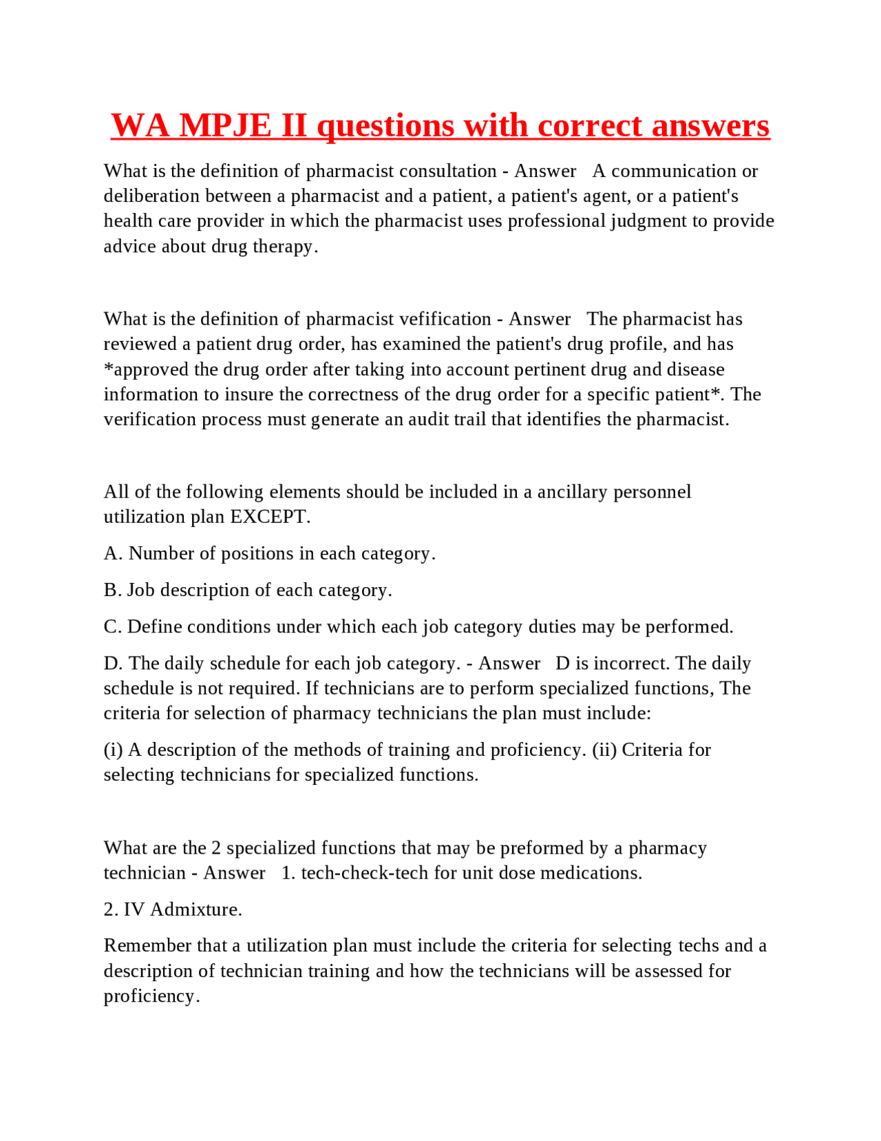 MPJE II Practice Questions and Answers for Pharmacy Professionals ...