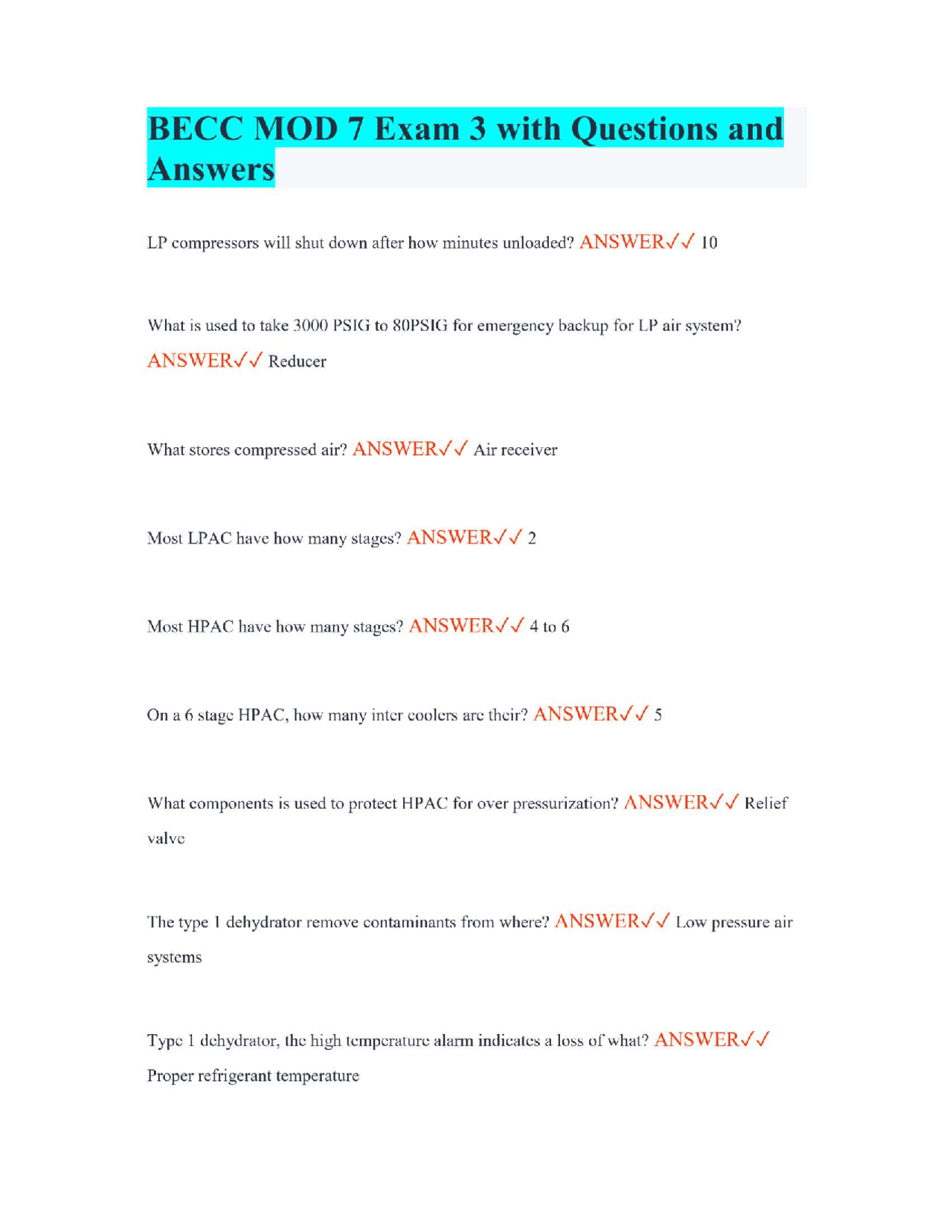 BECC MOD 7 Exam 3 with Questions and Answers | Exams Engineering | Docsity