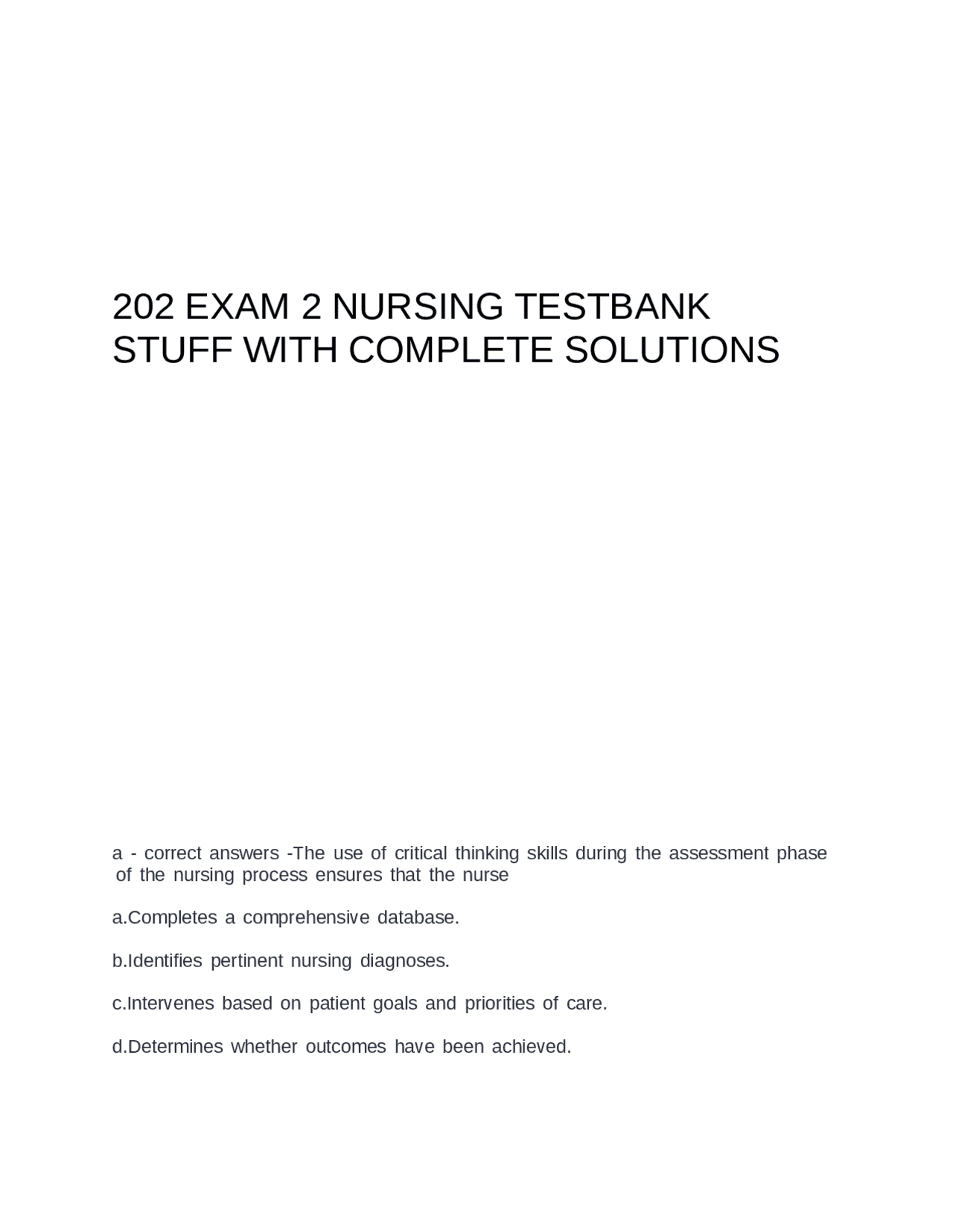 202 EXAM 2 NURSING TESTBANK STUFF WITH COMPLETE SOLUTIONS.docx | Exams ...