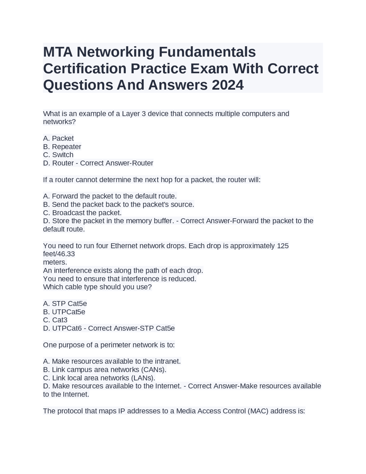 MTA Networking Fundamentals Certification Practice Exam: Questions and ...