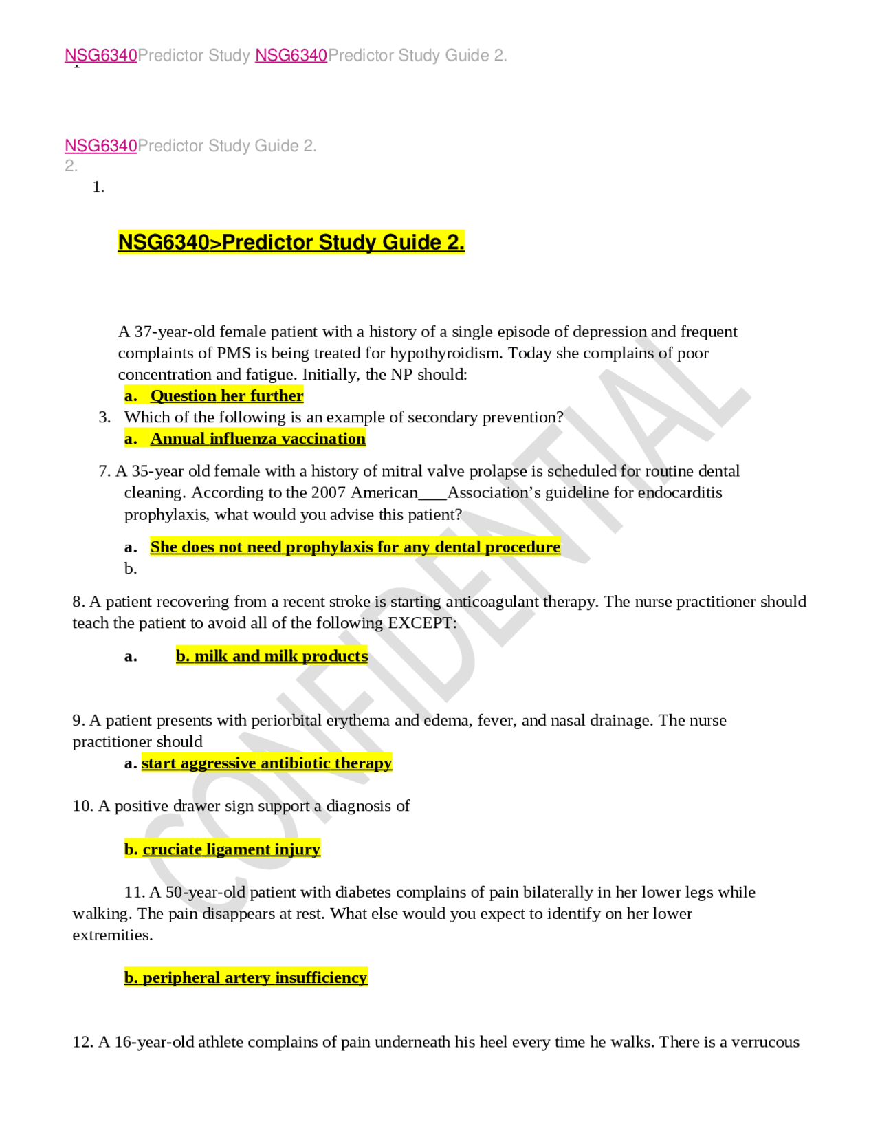 NSG6340>Predictor Study Guide 2. | Exams Nursing | Docsity