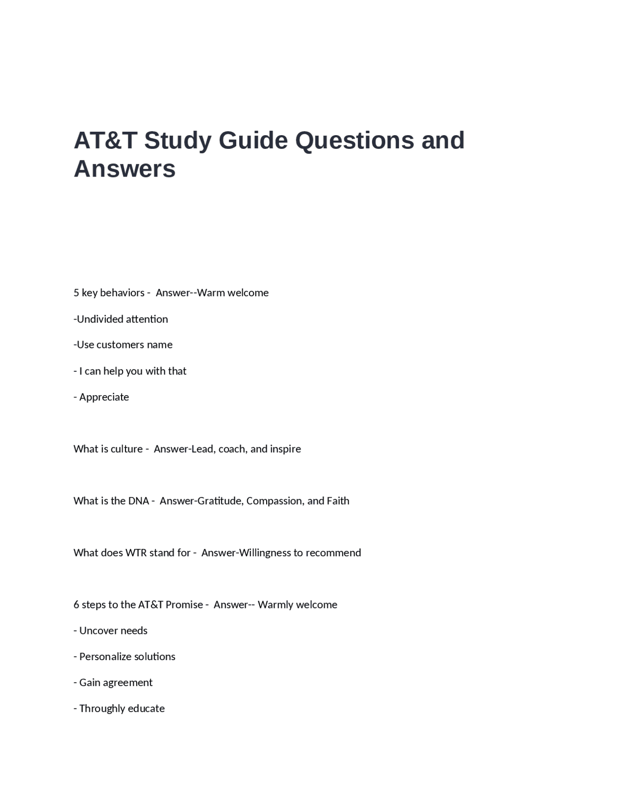 AT&T Study Guide: Questions and Answers for Customer Service ...
