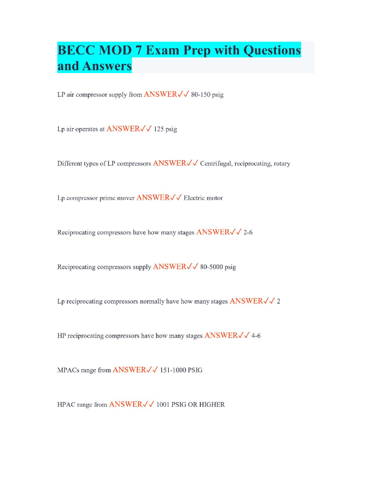 BECC MOD 7 Exam Prep with Questions and Answers | Exams Engineering ...