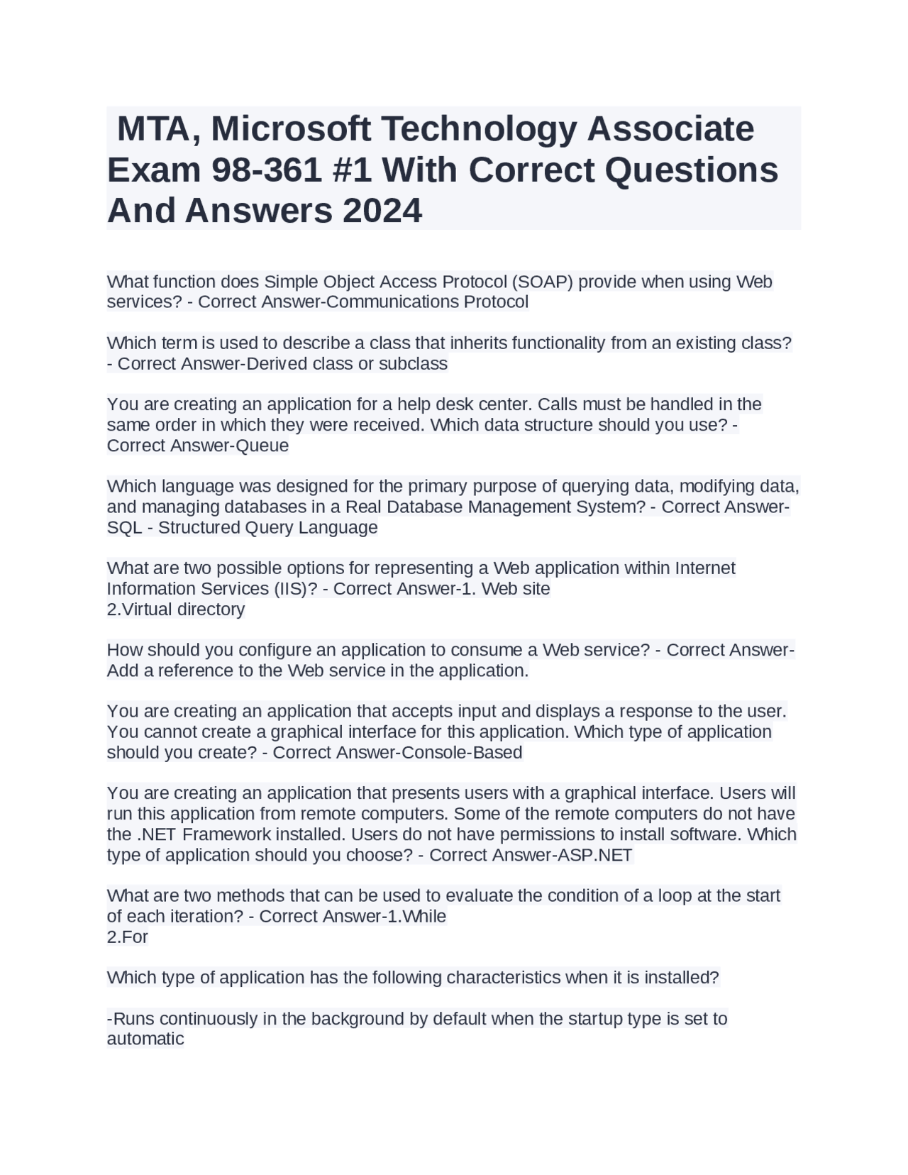 Microsoft Technology Associate Mta Exam 98 361 Practice Questions