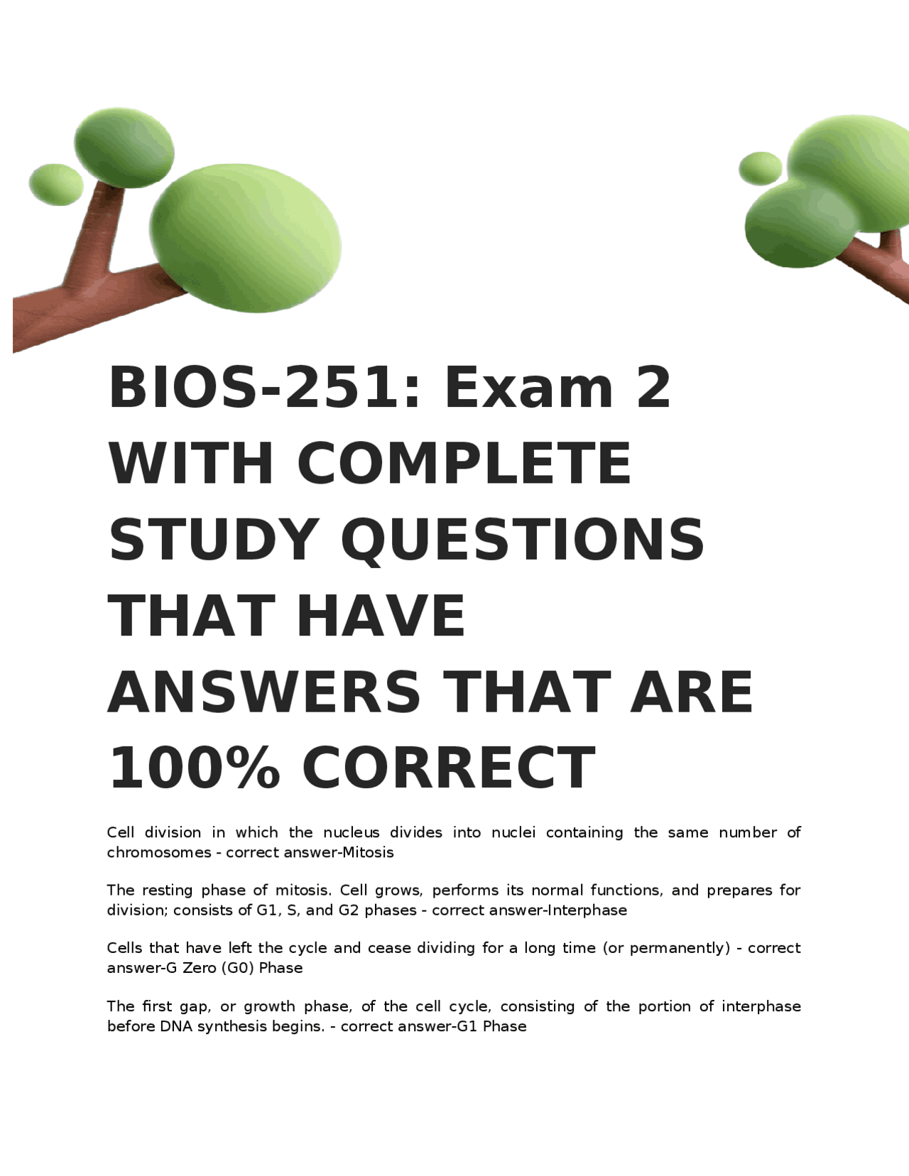 BIOS-251: Exam 2 WITH COMPLETE STUDY QUESTIONS THAT HAVE ANSWERS THAT ...