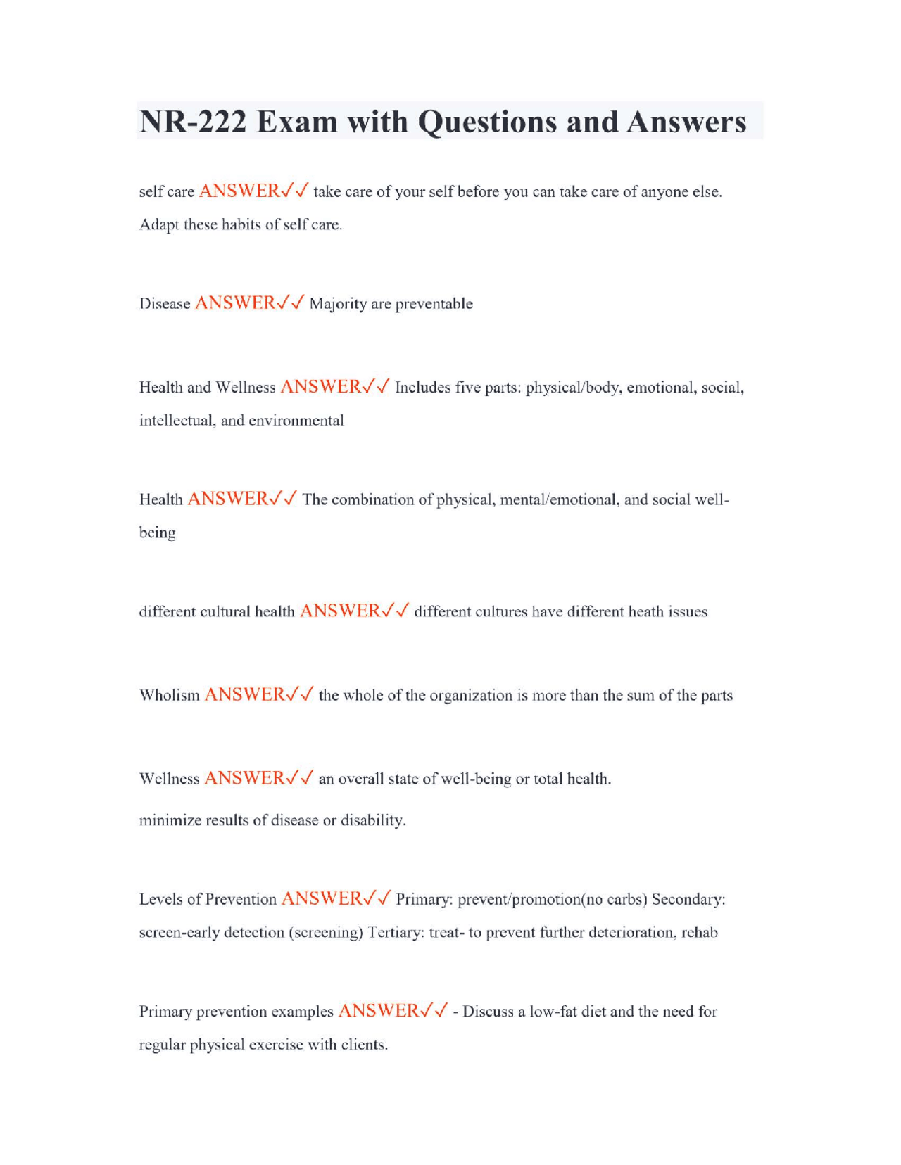 NR-222 Exam with Questions and Answers | Exams Nursing | Docsity