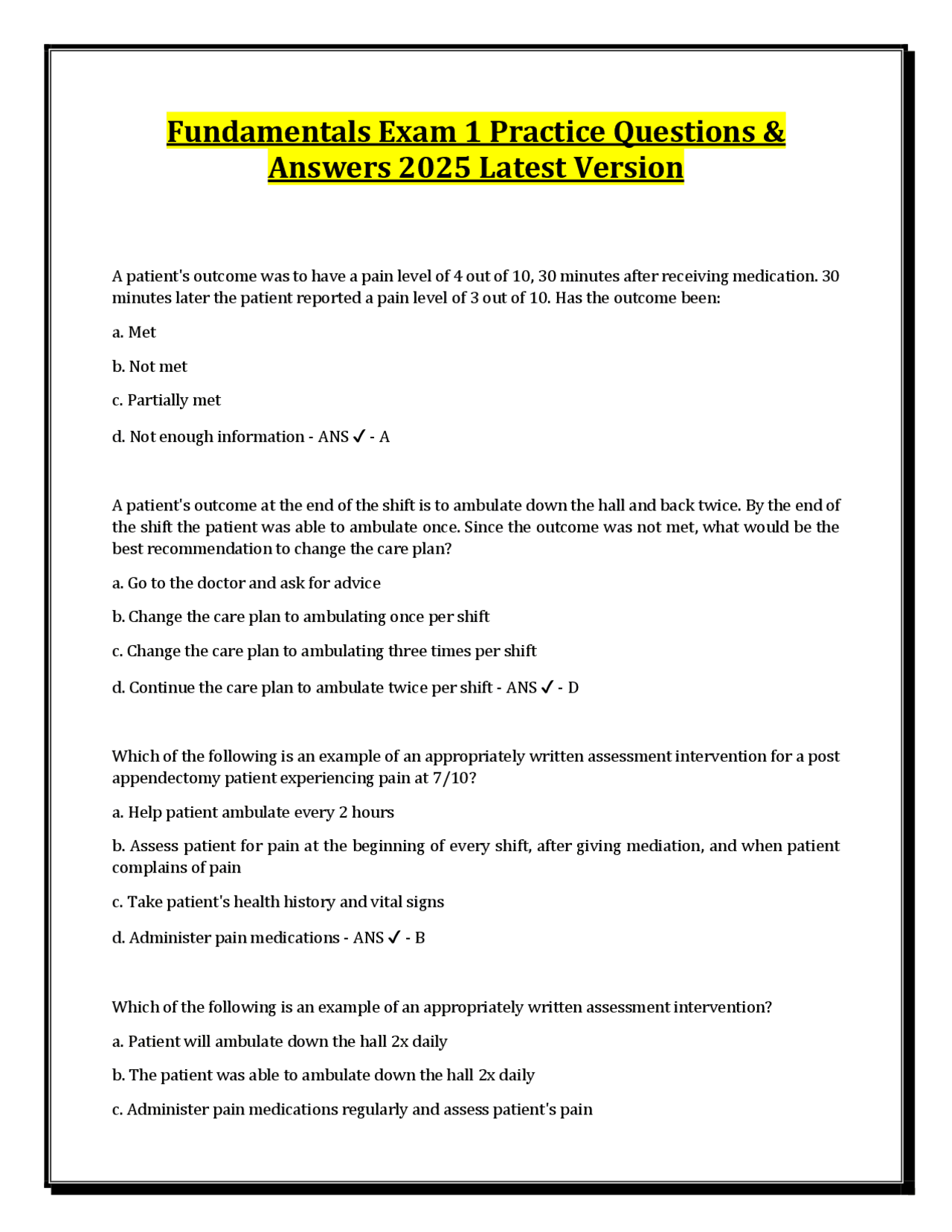 Fundamentals Exam 1 Practice Questions & Answers 2025 Latest Version ...