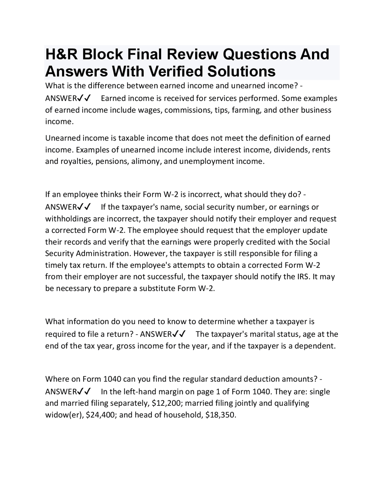 H R Block Interview Guide.pdf H&R Block Final Review Questions and Answers: A Comprehensive Guide to ...