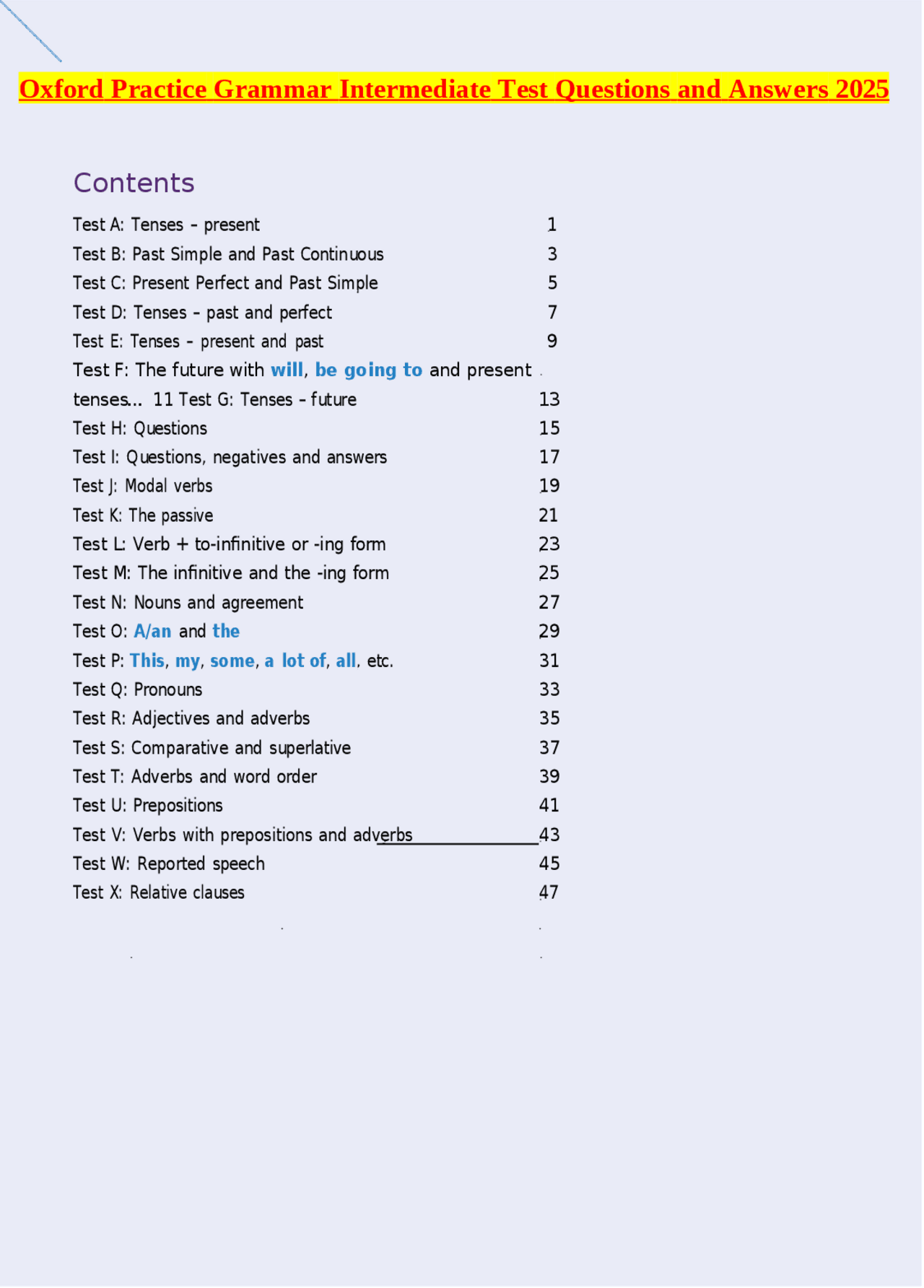 Oxford Practice Grammar Intermediate Test Questions and Answers 2025 ...