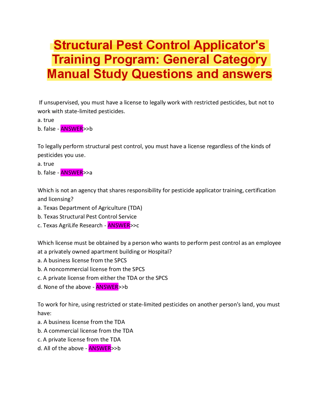 Structural Pest Control Applicator Training: General Category Study Guide | Exams Pest ...