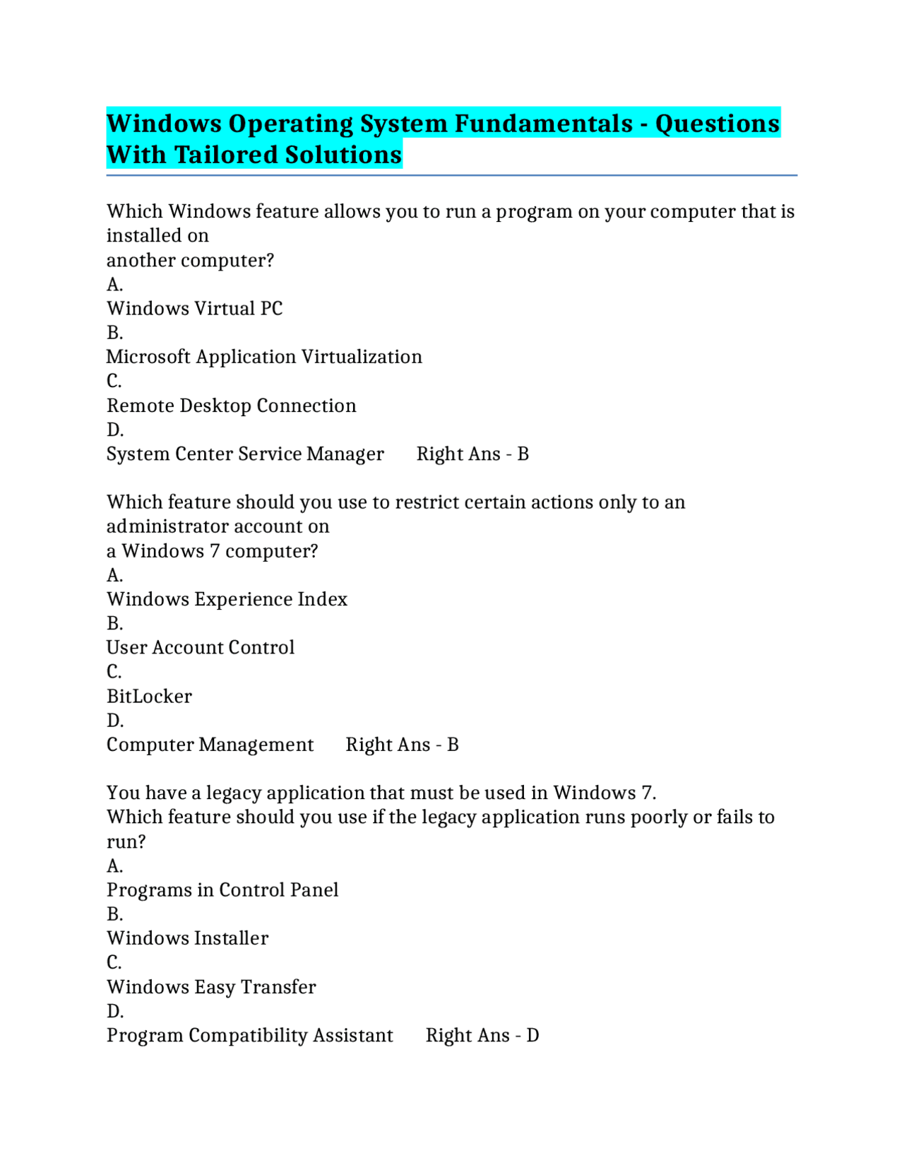 Windows Operating System Fundamentals - Questions With Tailored ...