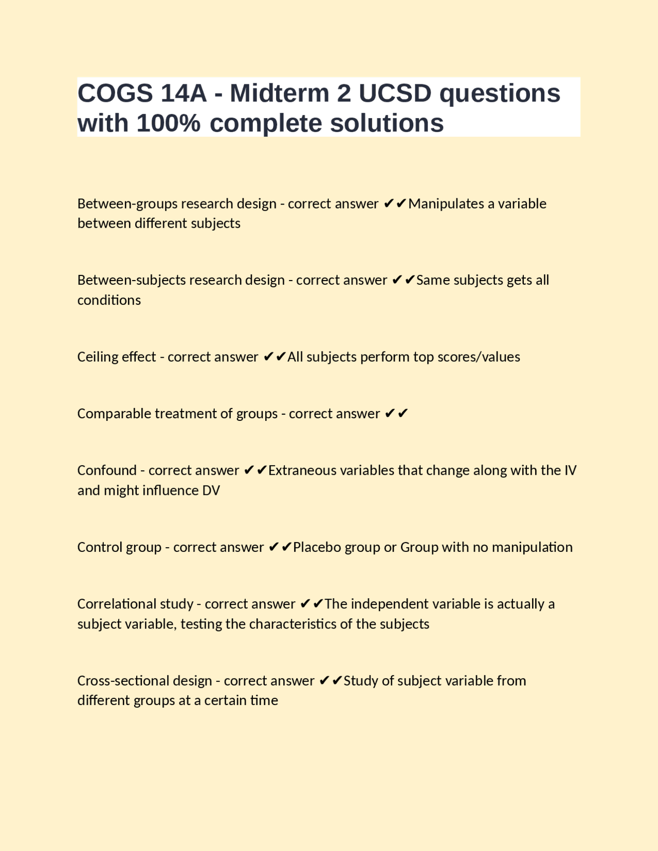 COGS 14A Midterm 2 UCSD questions with 100 complete solutions