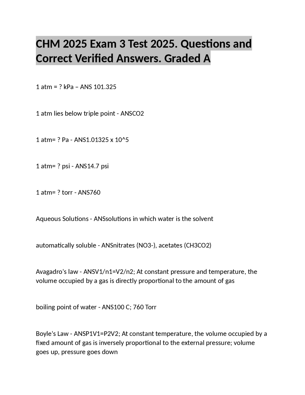 CHM 2025 Exam 3 Test 2025: Questions and Answers | Exams Chemistry ...