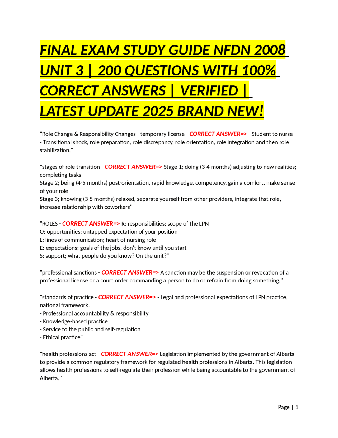 NFDN 2008 Final Exam Study Guide: Role Transition & Leadership ...