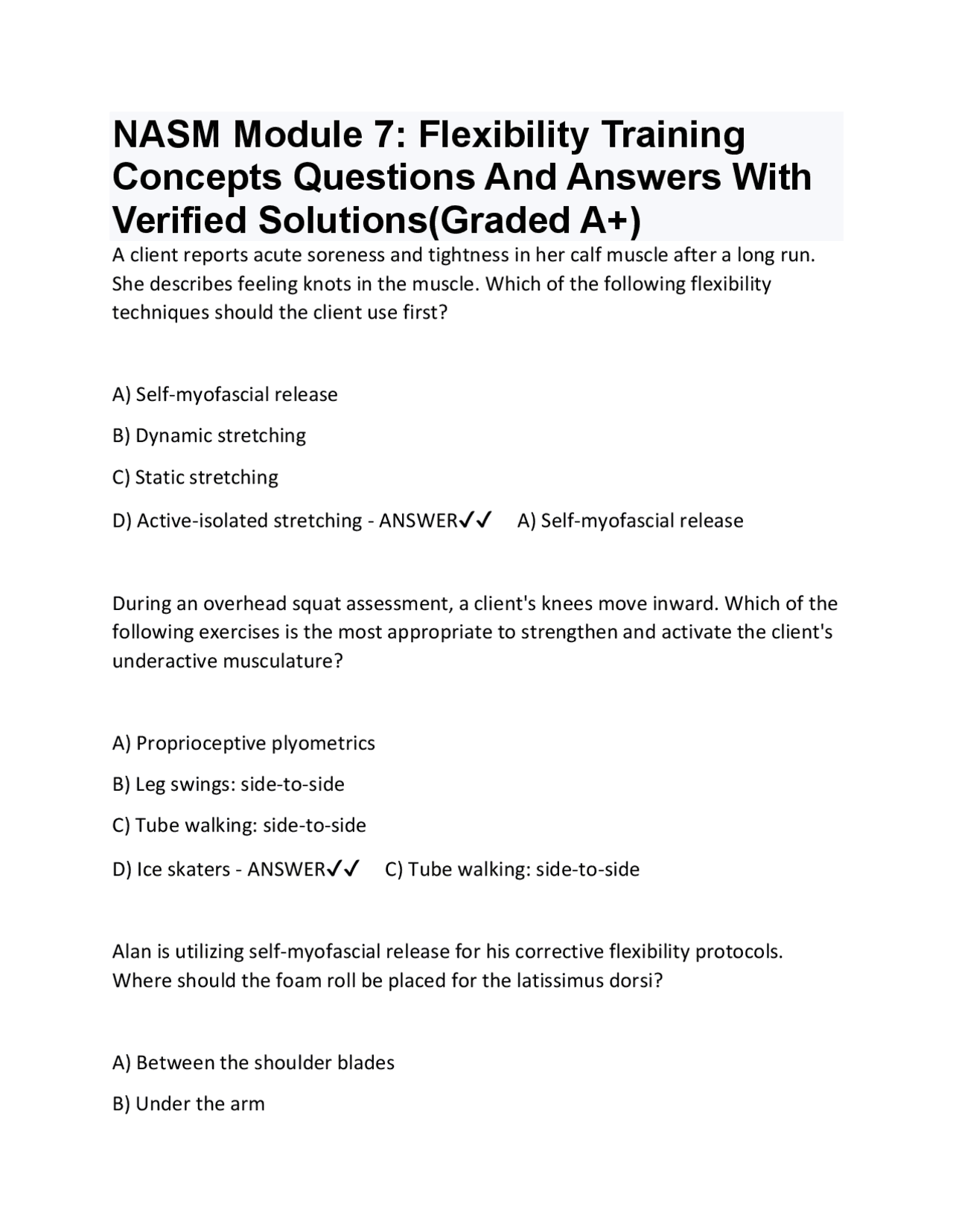 NASM Module 7: Flexibility Training Concepts Questions And Answers With ...