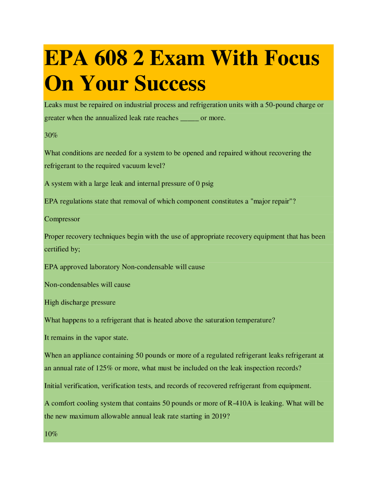 EPA 608 Section 2 Exam Practice Questions and Answers | Exams ...