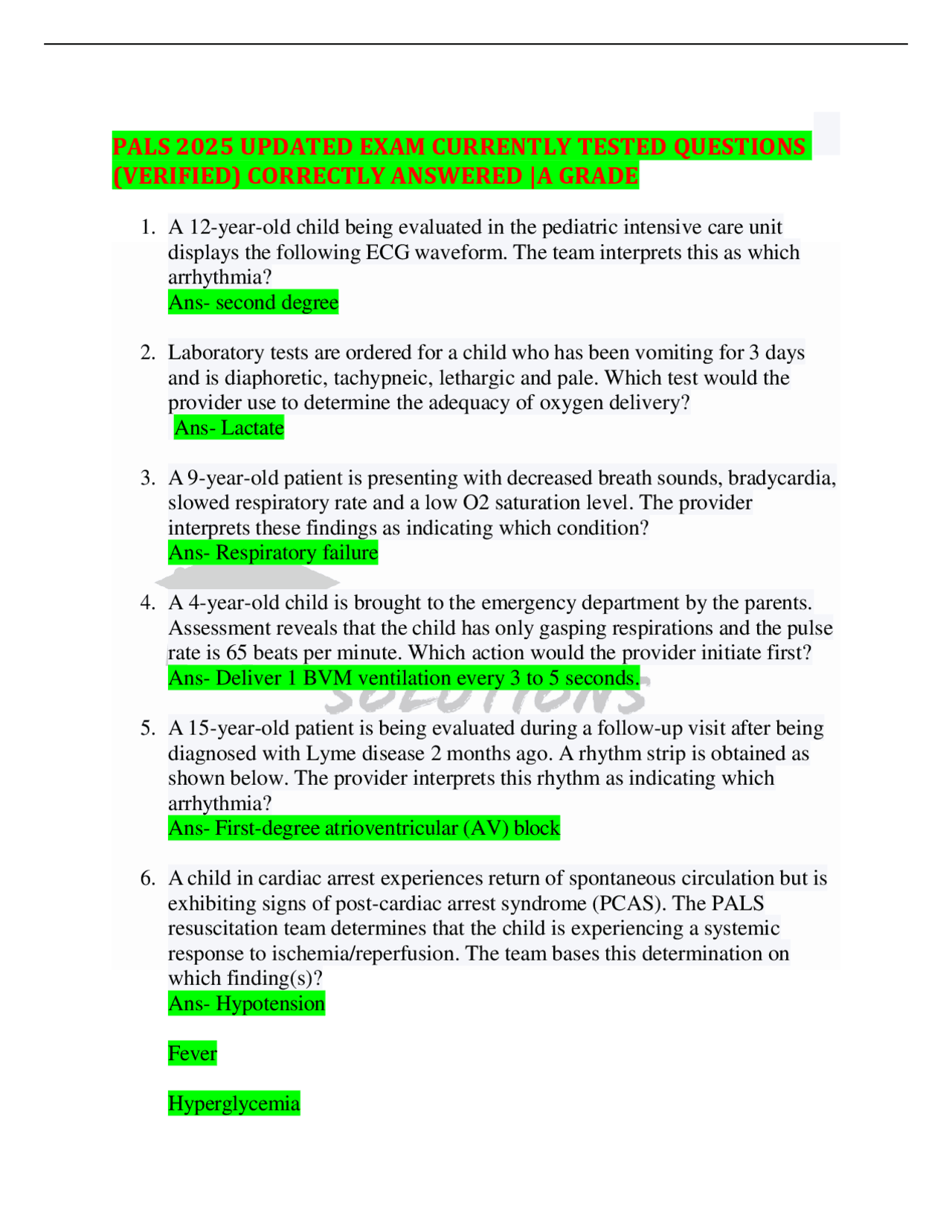 PALS 2025 UPDATED EXAM CURRENTLY TESTED QUESTIONS (VERIFIED) CORRECTLY ...