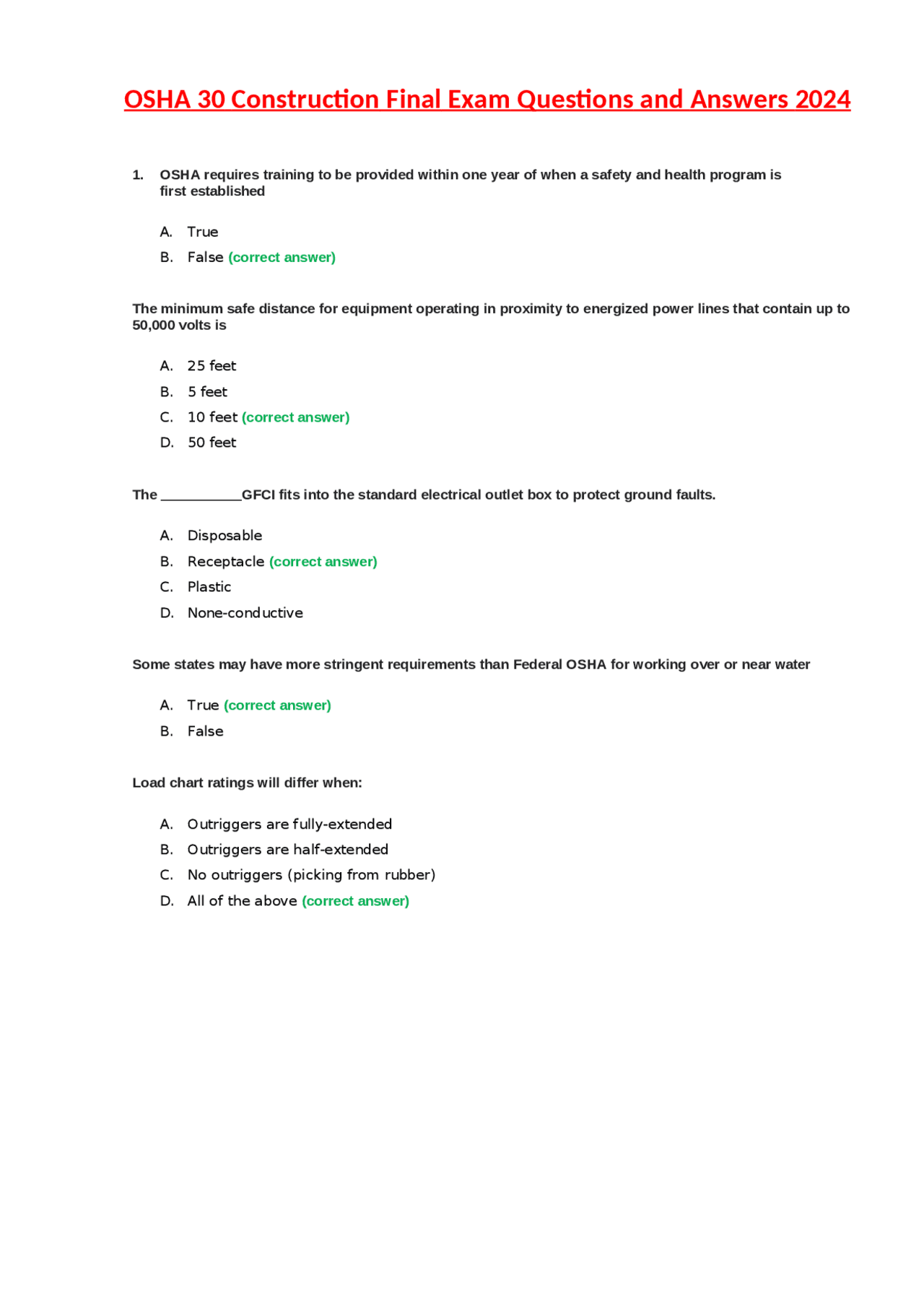 OSHA 30 Construction Final Exam Questions and Answers 2025 | Exams ...