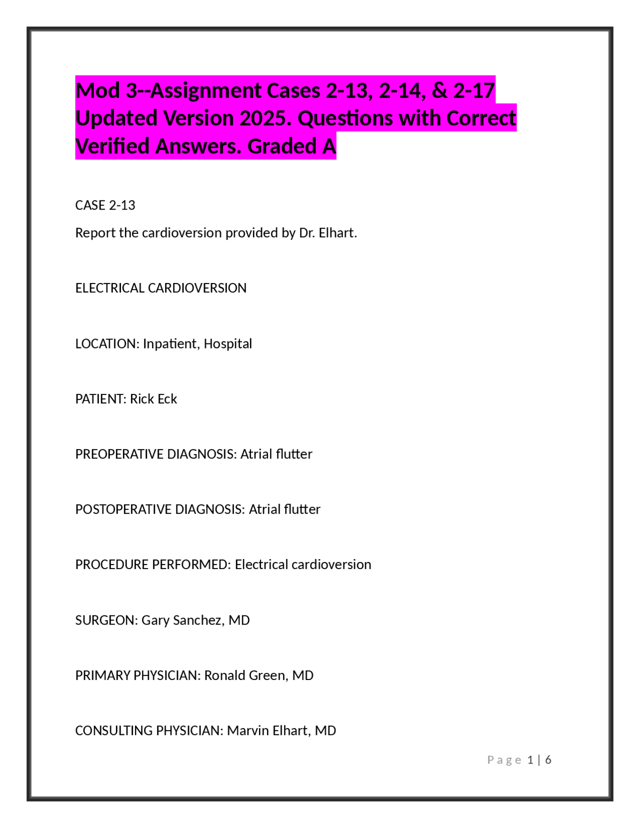 Mod 3--Assignment Cases 2-13, 2-14, & 2-17 Updated Version 2025 ...