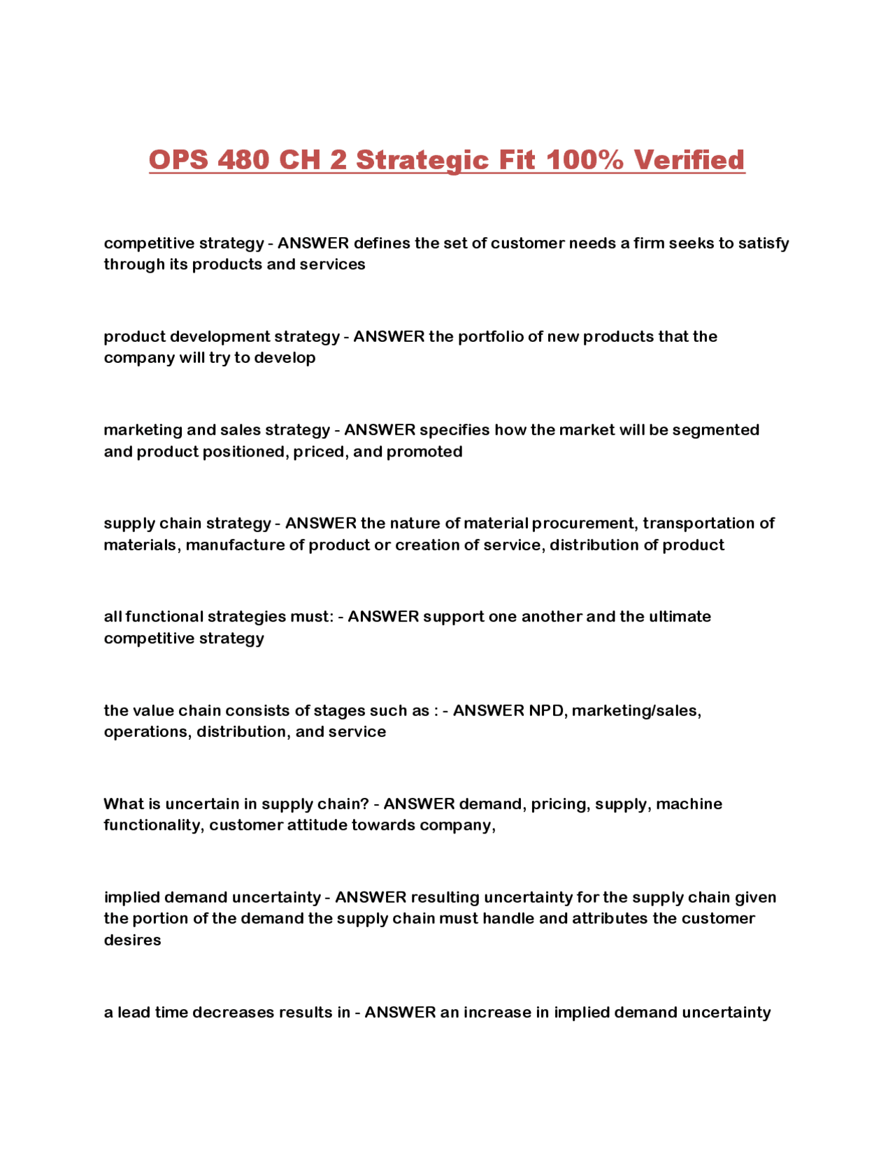 Operational Fit Strategic Fit in Operations Management: A Study of Supply Chain ...