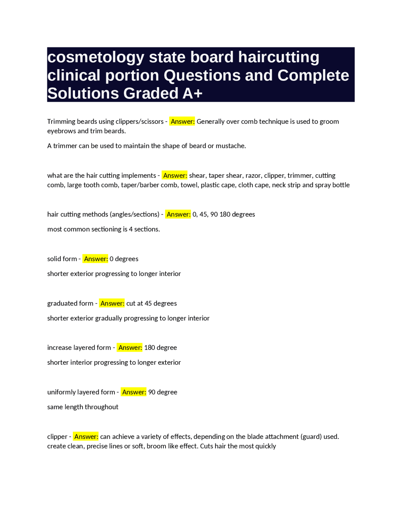 Cosmetology State Board Haircutting: Questions and Solutions | Exams ...