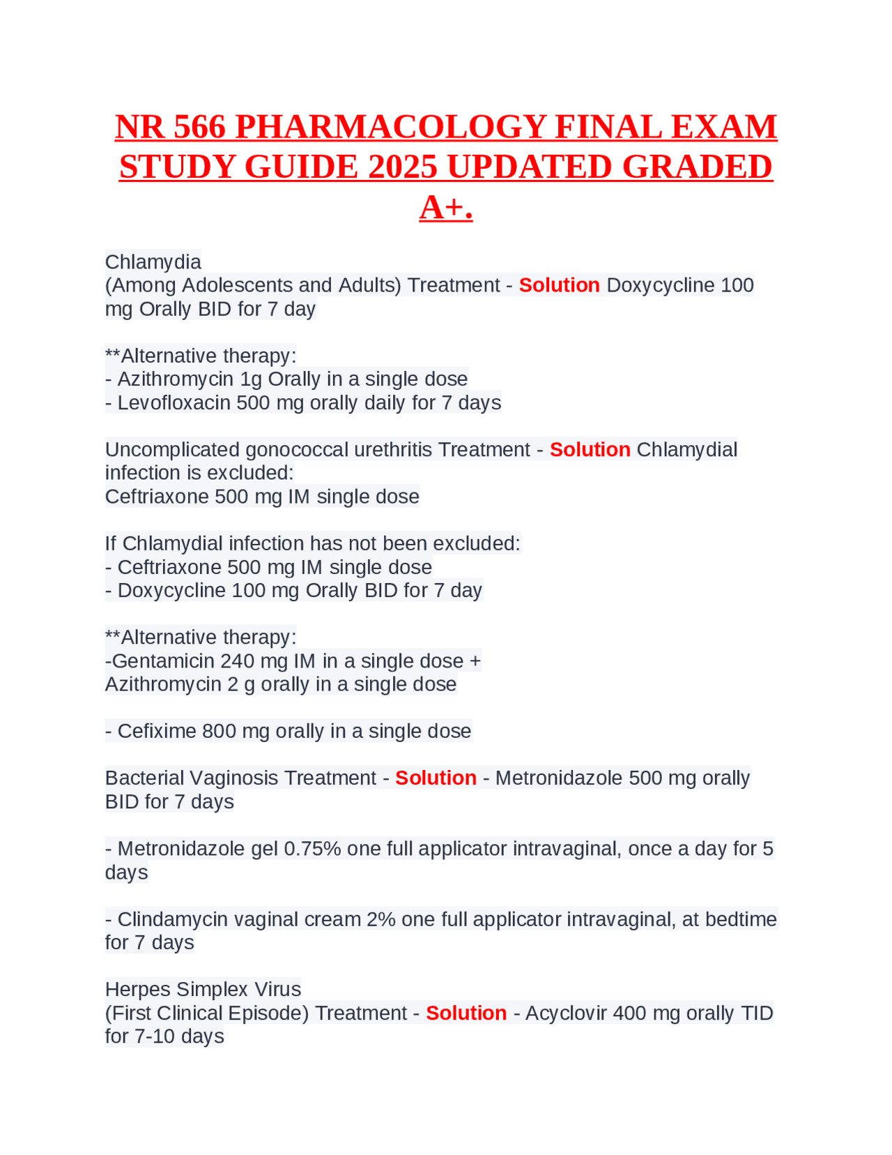 NR 566 PHARMACOLOGY FINAL EXAM STUDY GUIDE 2025 UPDATED GRADED A+ ...