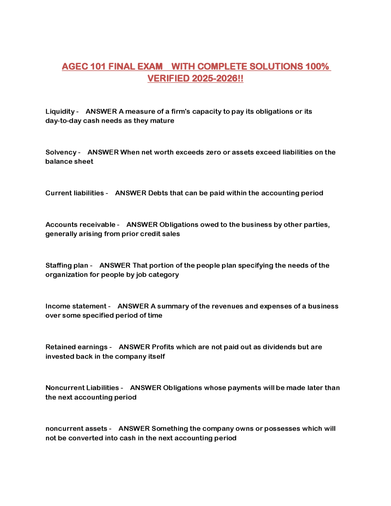 AGEC 101 FINAL EXAM WITH COMPLETE SOLUTIONS 100% VERIFIED 2025-2026 ...