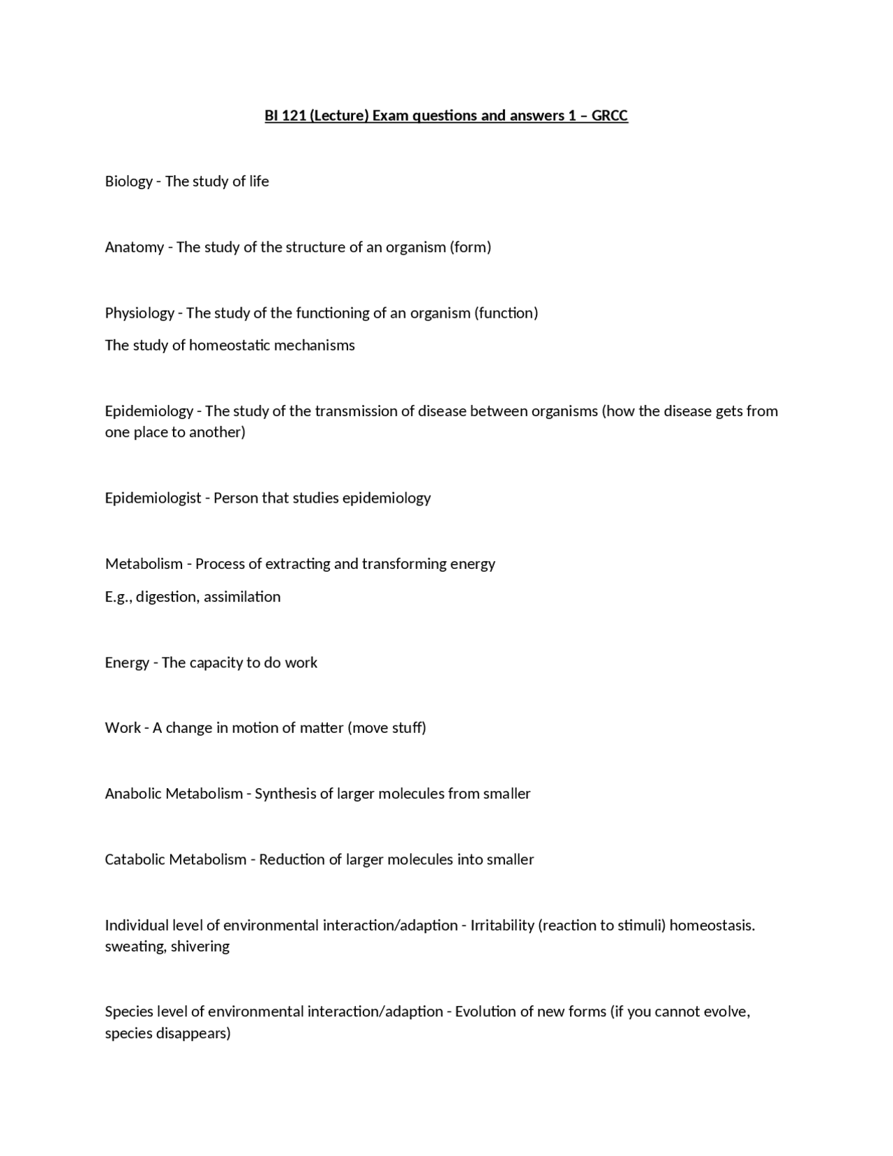 BI 121 Exam Questions and Answers: Basic Biology Concepts | Exams ...